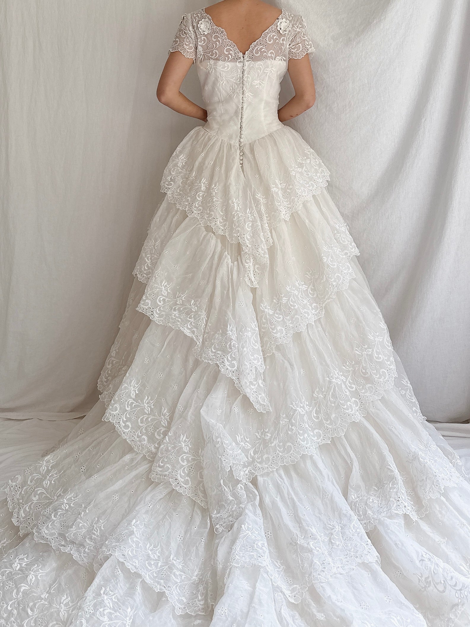 1950s Organdy Tiered Gown - S