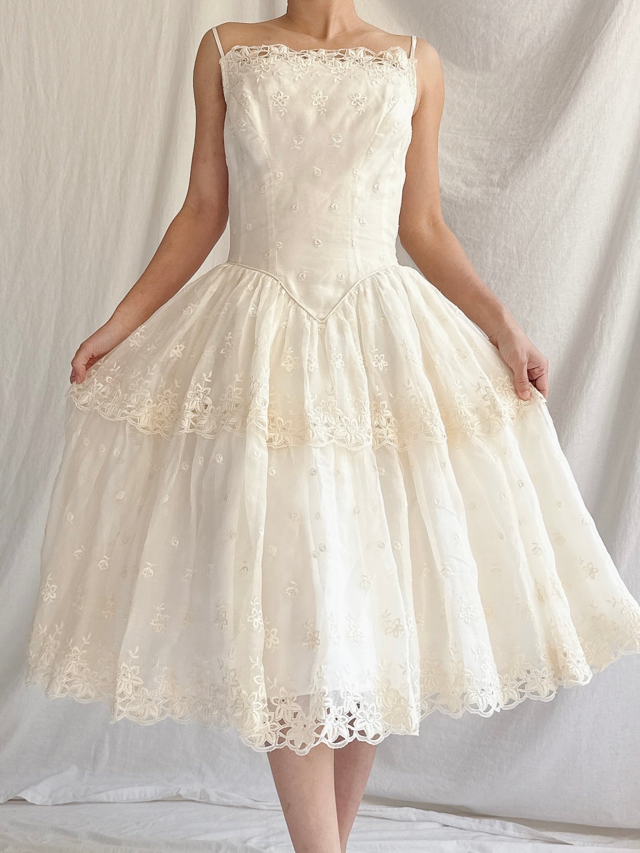 1950s Organza Embroidered Dress - XS