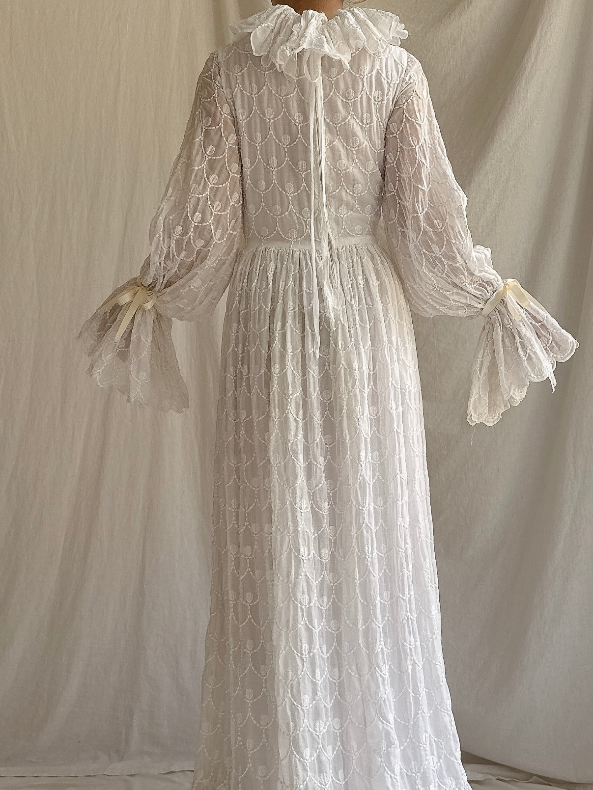 1960s Embroidered Organdy Gown - S