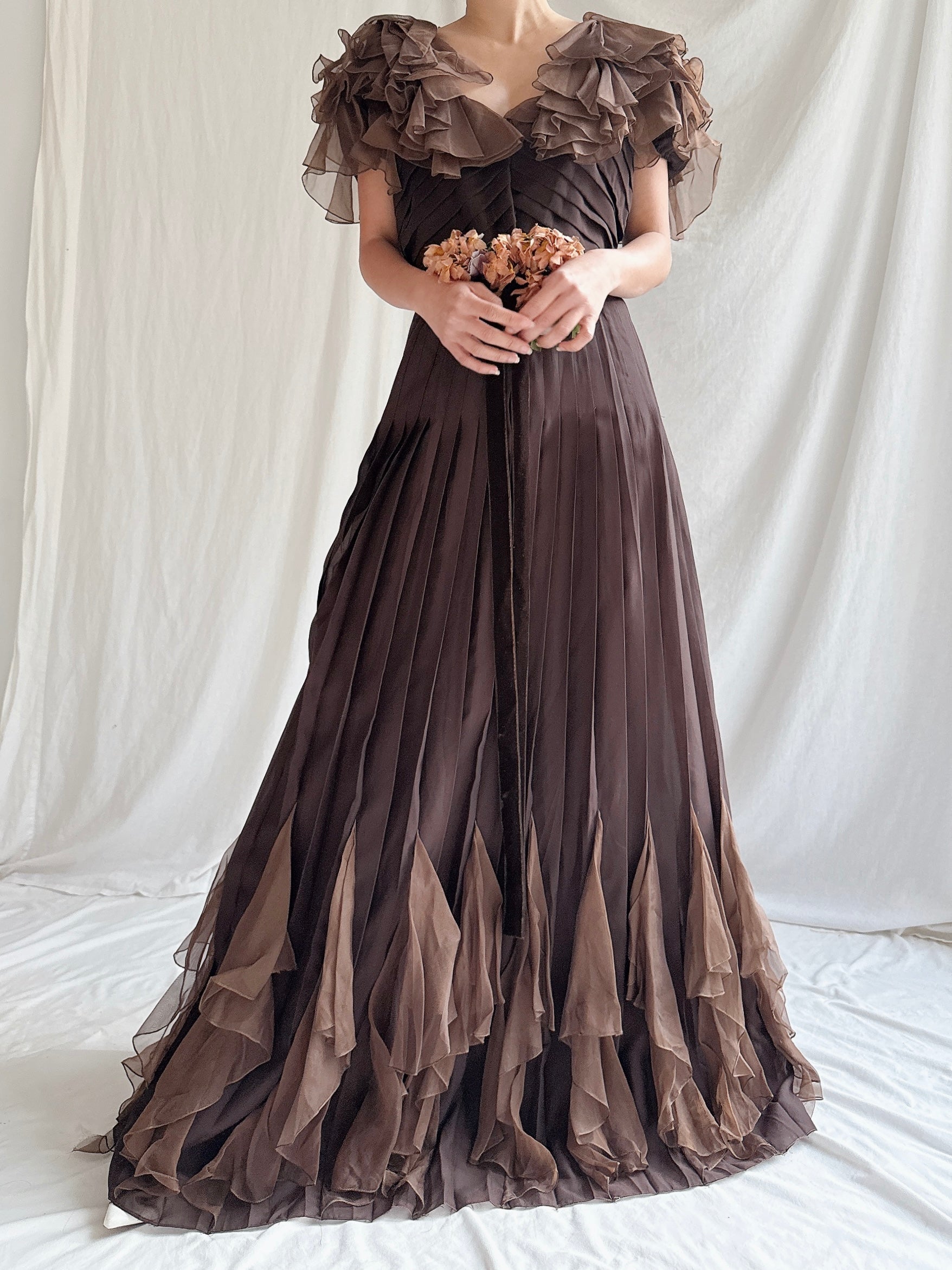 1930s Silk Chiffon and Organza Gown - S