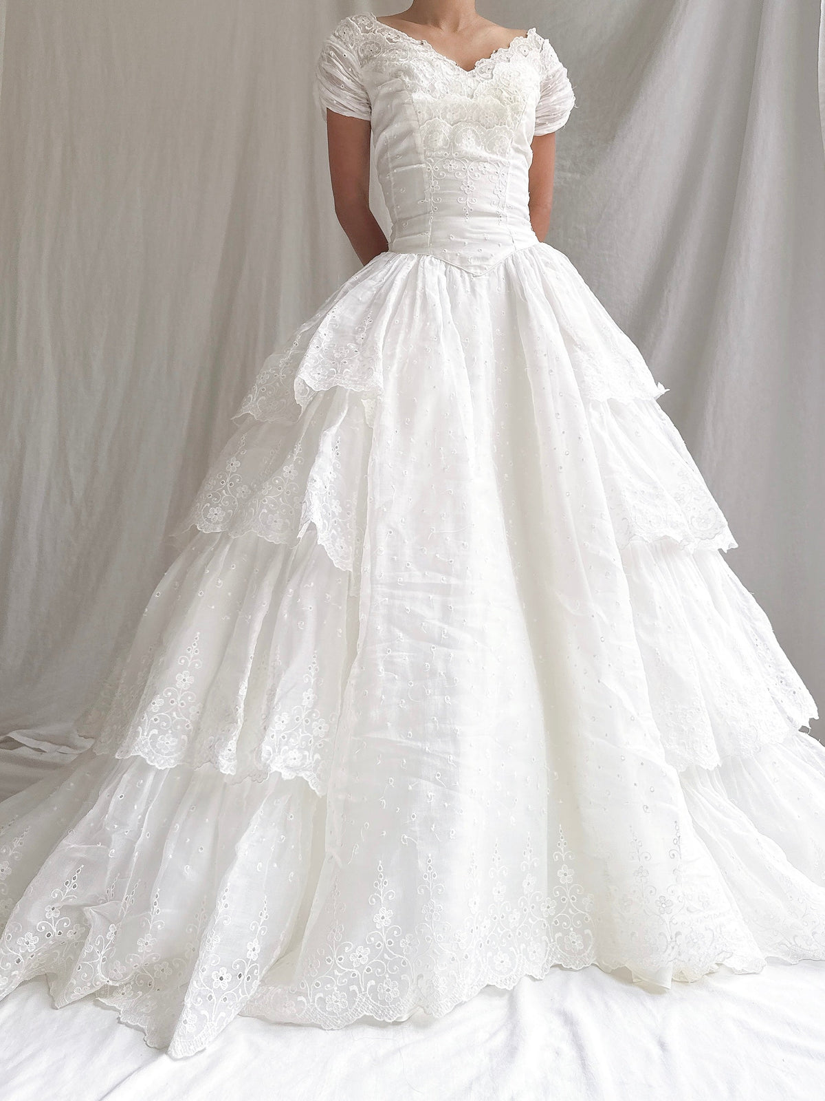 1950s Organdy Embroidered Gown - S/4/6