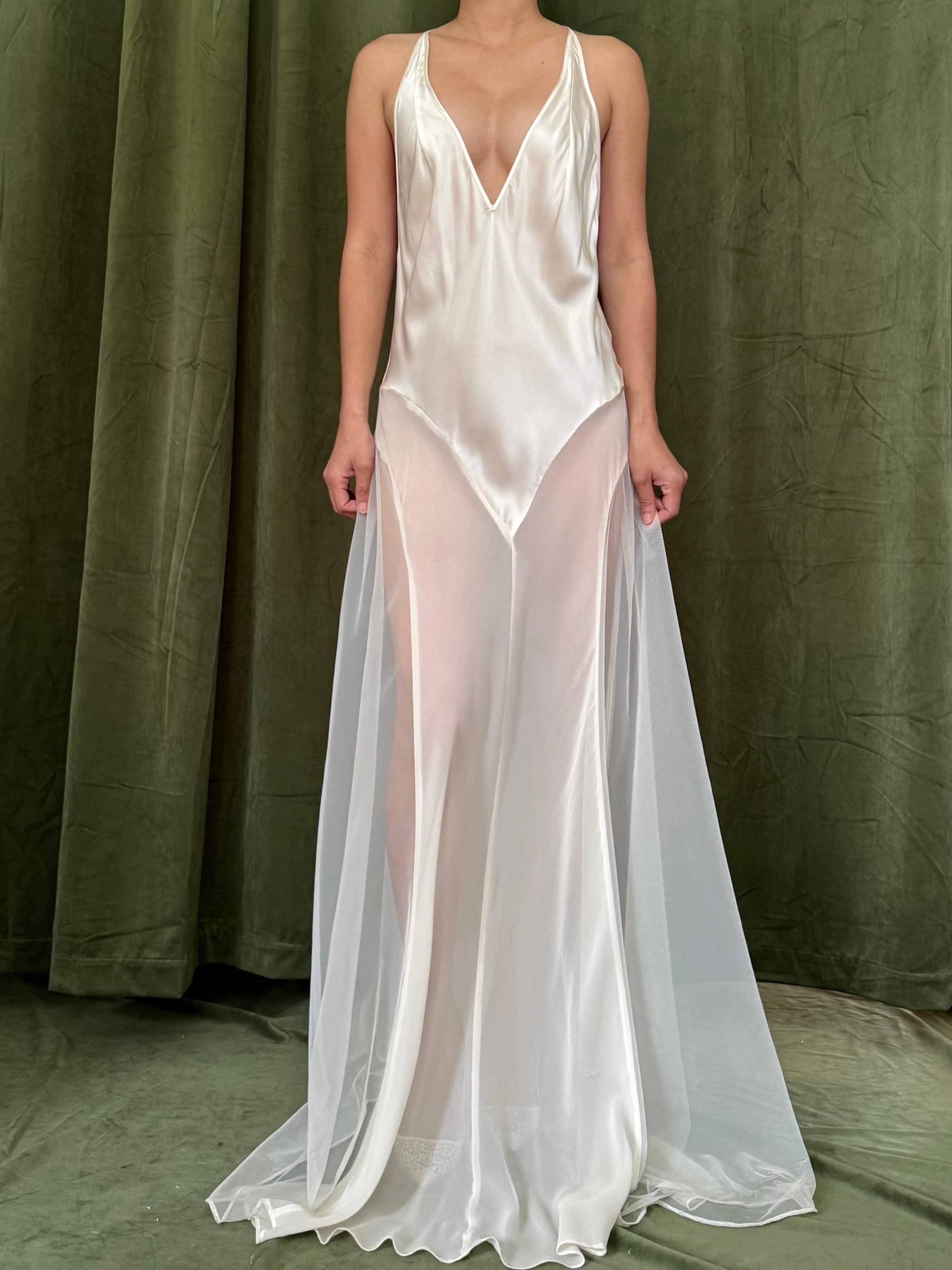 00 Silk Bias Gown with Sheer Panels - S