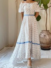 1930s Puff Sleeve Cotton Floral Dress - XS