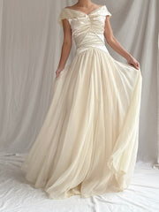 1940s Satin and Net Chiffon Dress - S