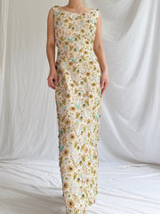 1960s Beaded Brocade Column Gown - M