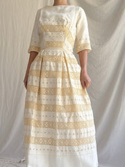 1950s Linen Embroidered Dress - XS