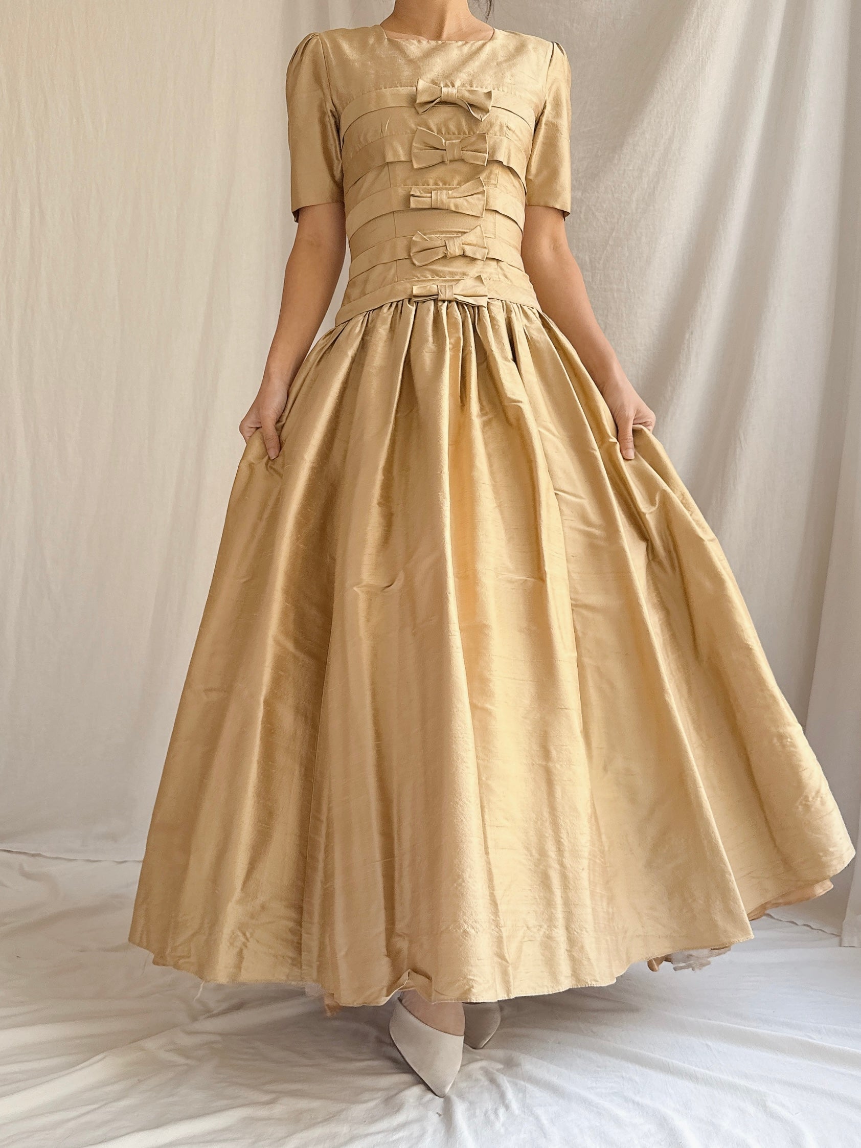 1960s Gold Dropped Waist Dress - XXS