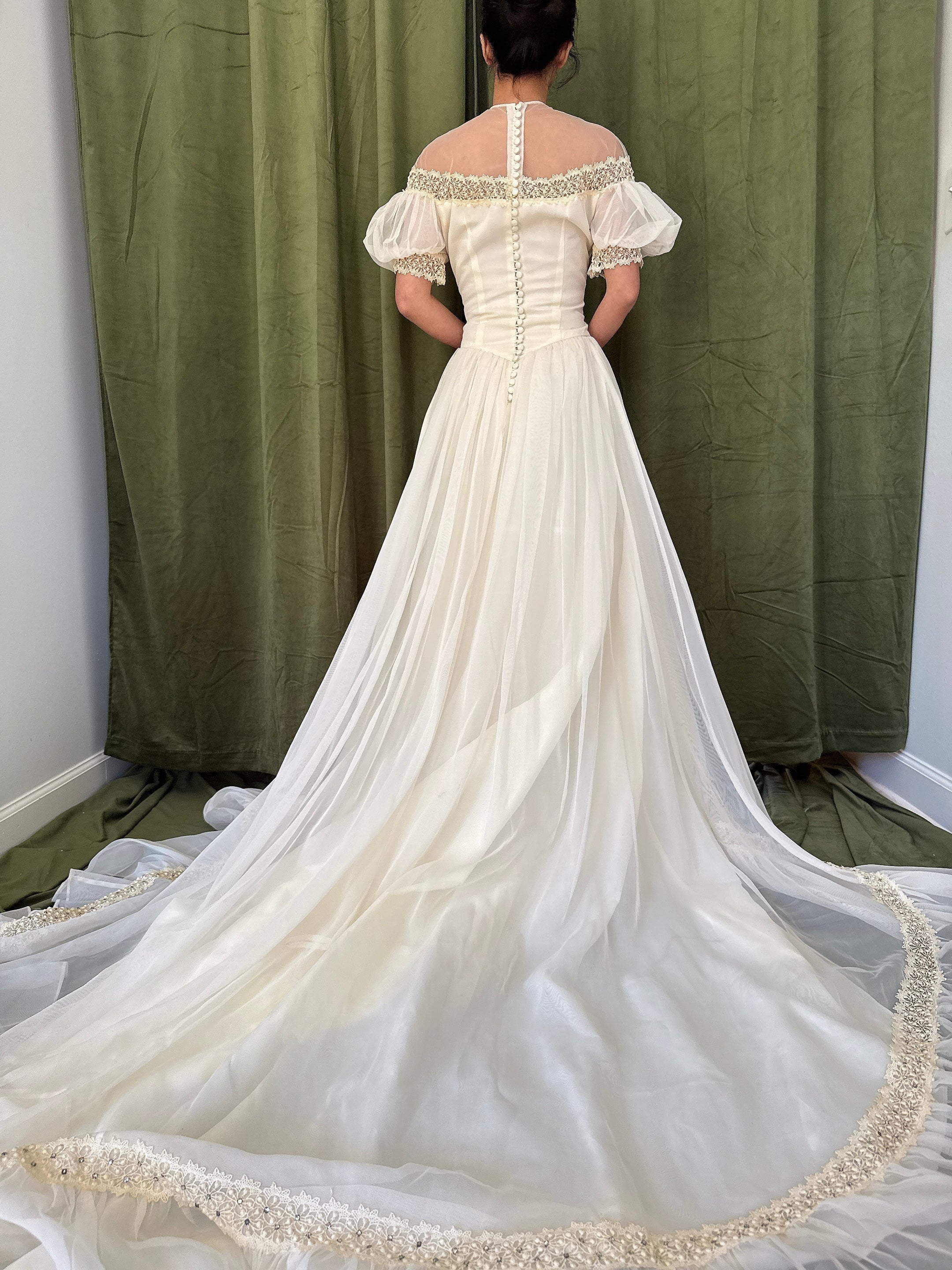 1950s Net Organza Puff Sleeve Gown - XS