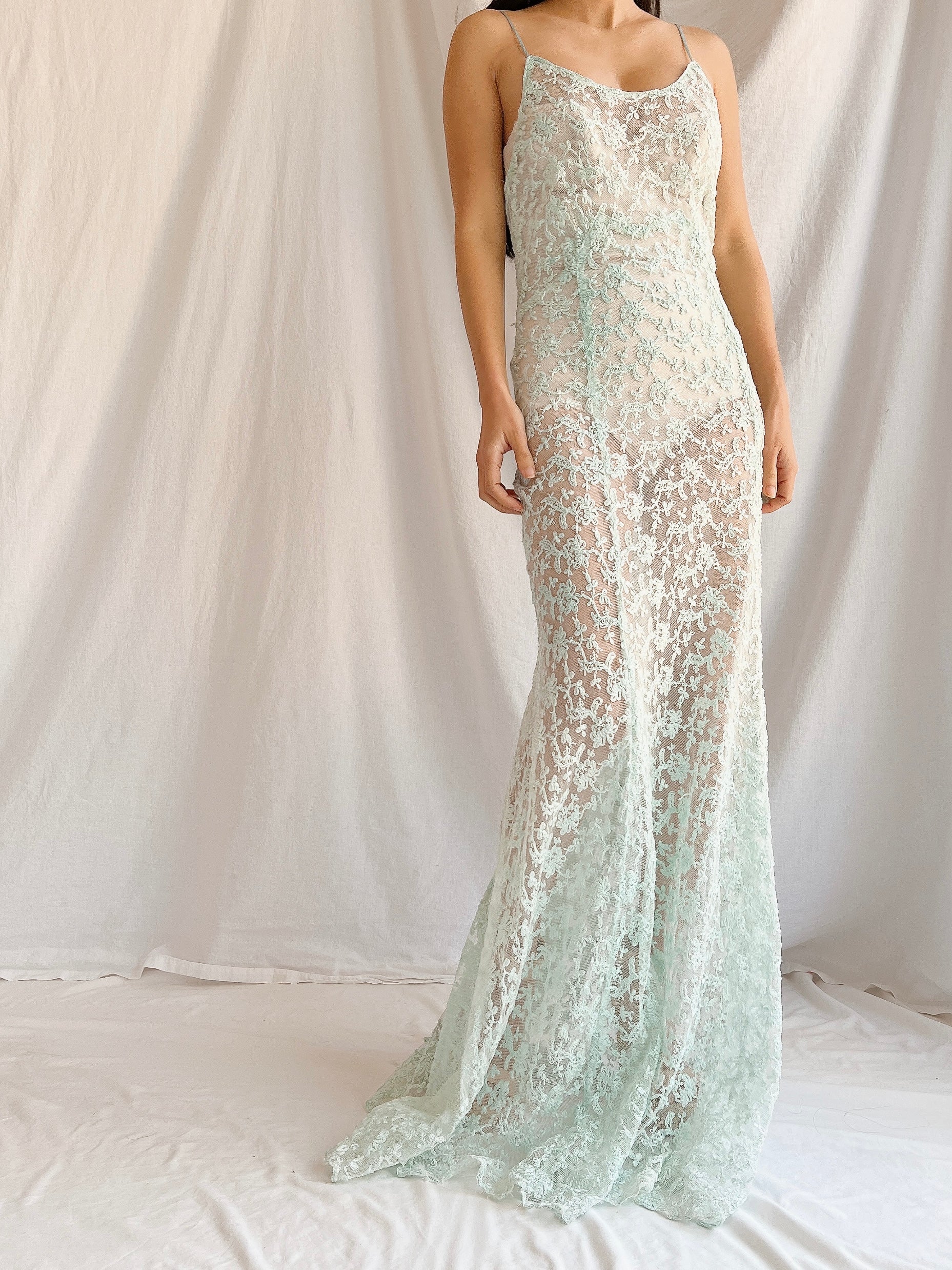 1930s Sheer Lace Tulle Dress - S