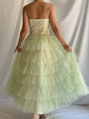 1950s Apple Green Tulle Dress - XS