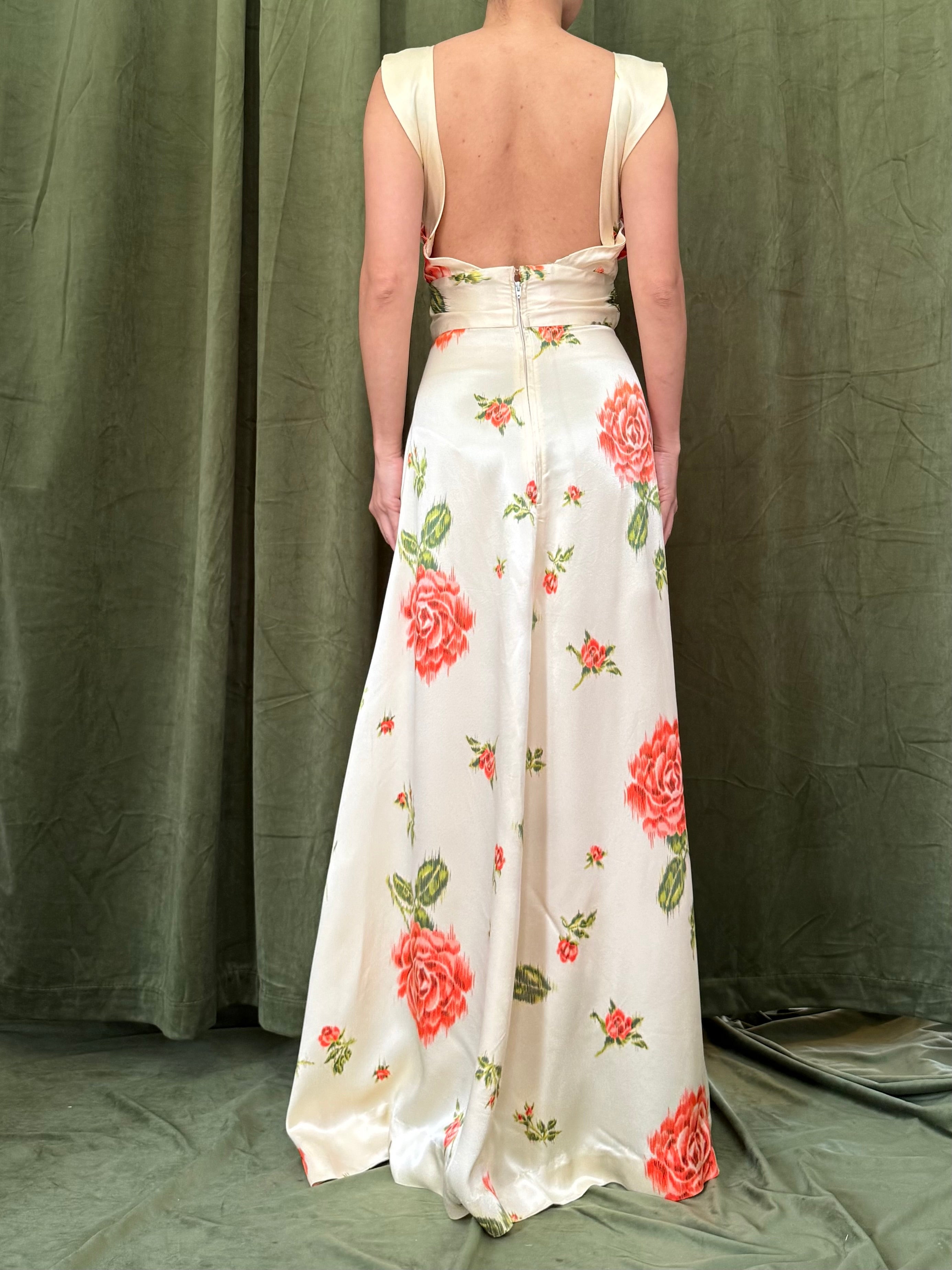1940s Satin Floral Dress - S/M