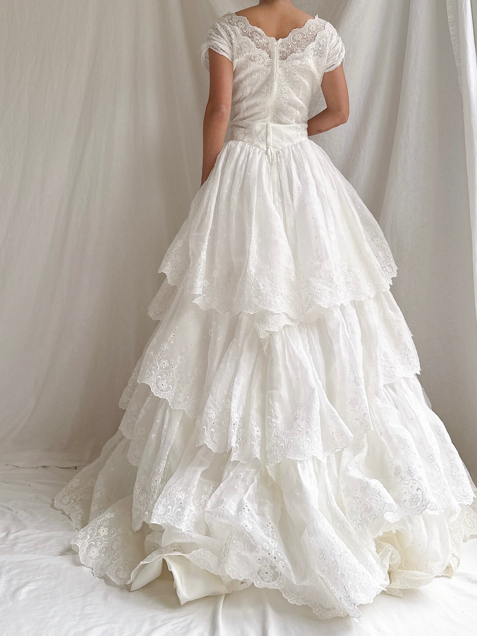 1950s Organdy Embroidered Gown - S/4/6