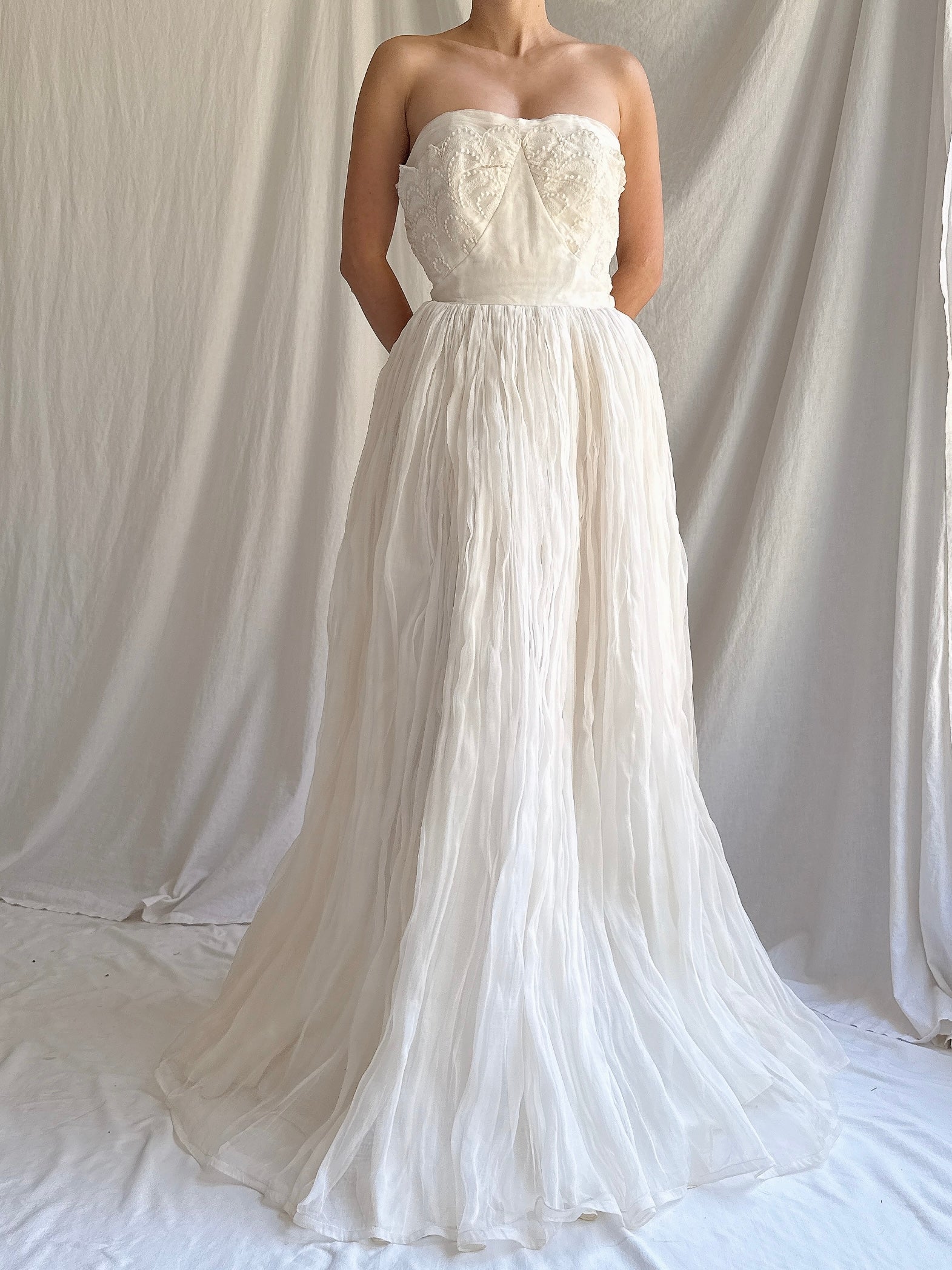 1950s Organdy Strapless Gown - XS