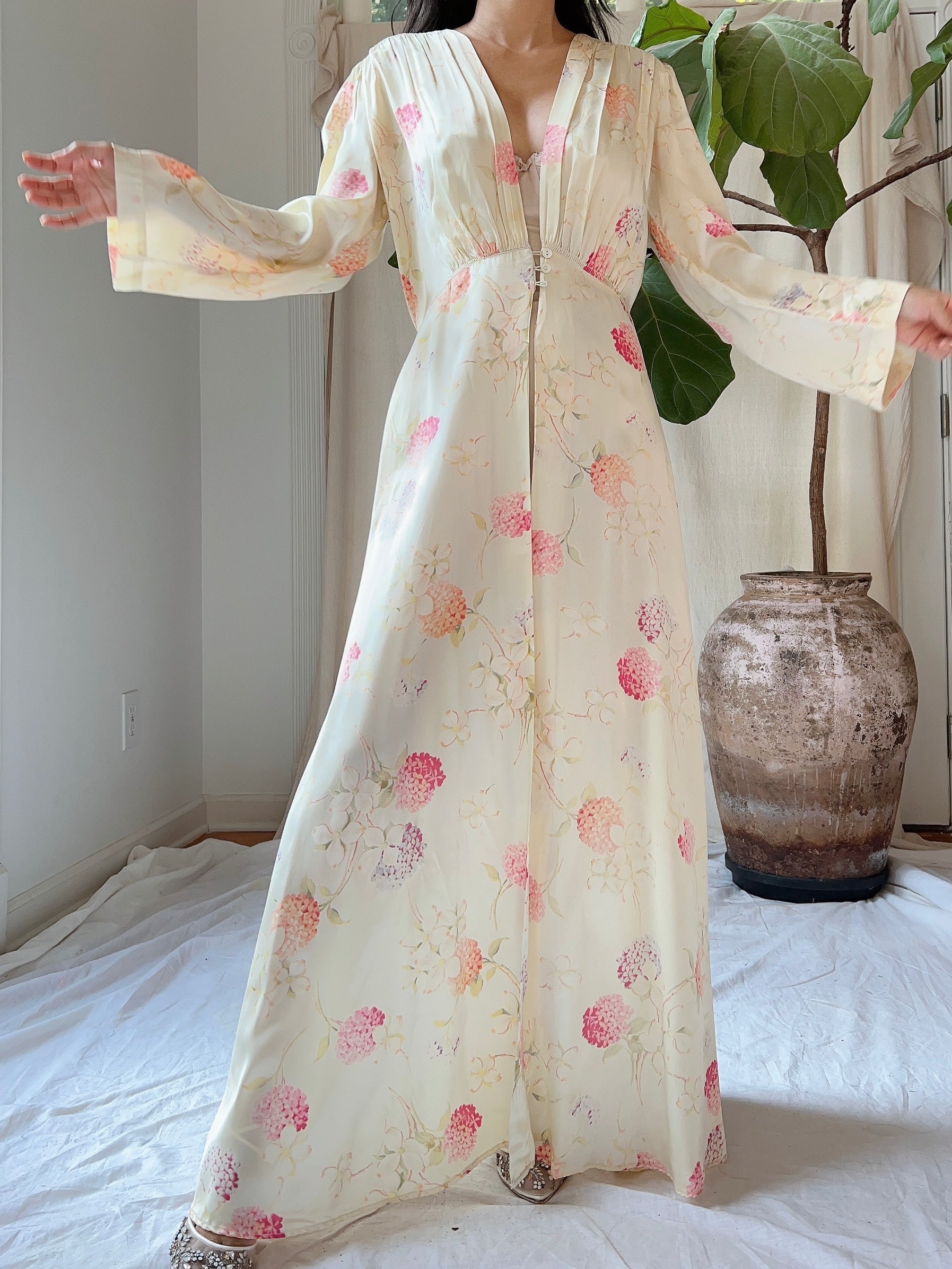 1930s 2-Piece Satin Floral Set - M