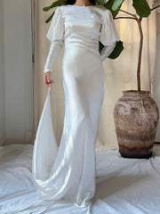1930s Satin Puff Sleeve Dress - XS