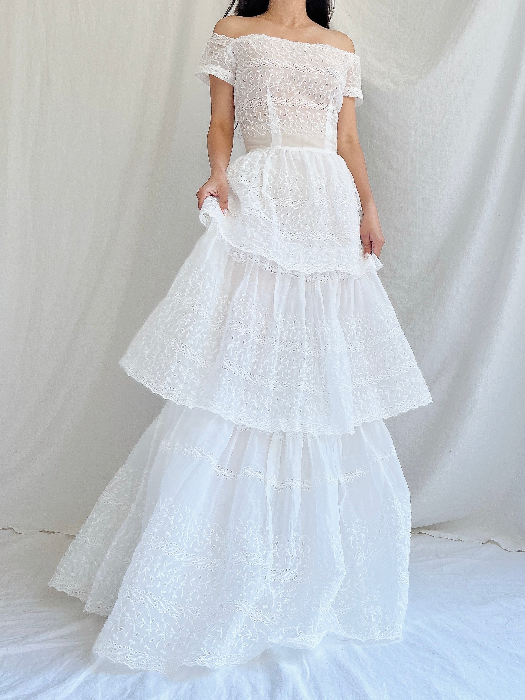 1940s Organdy Embroidered Gown - XS