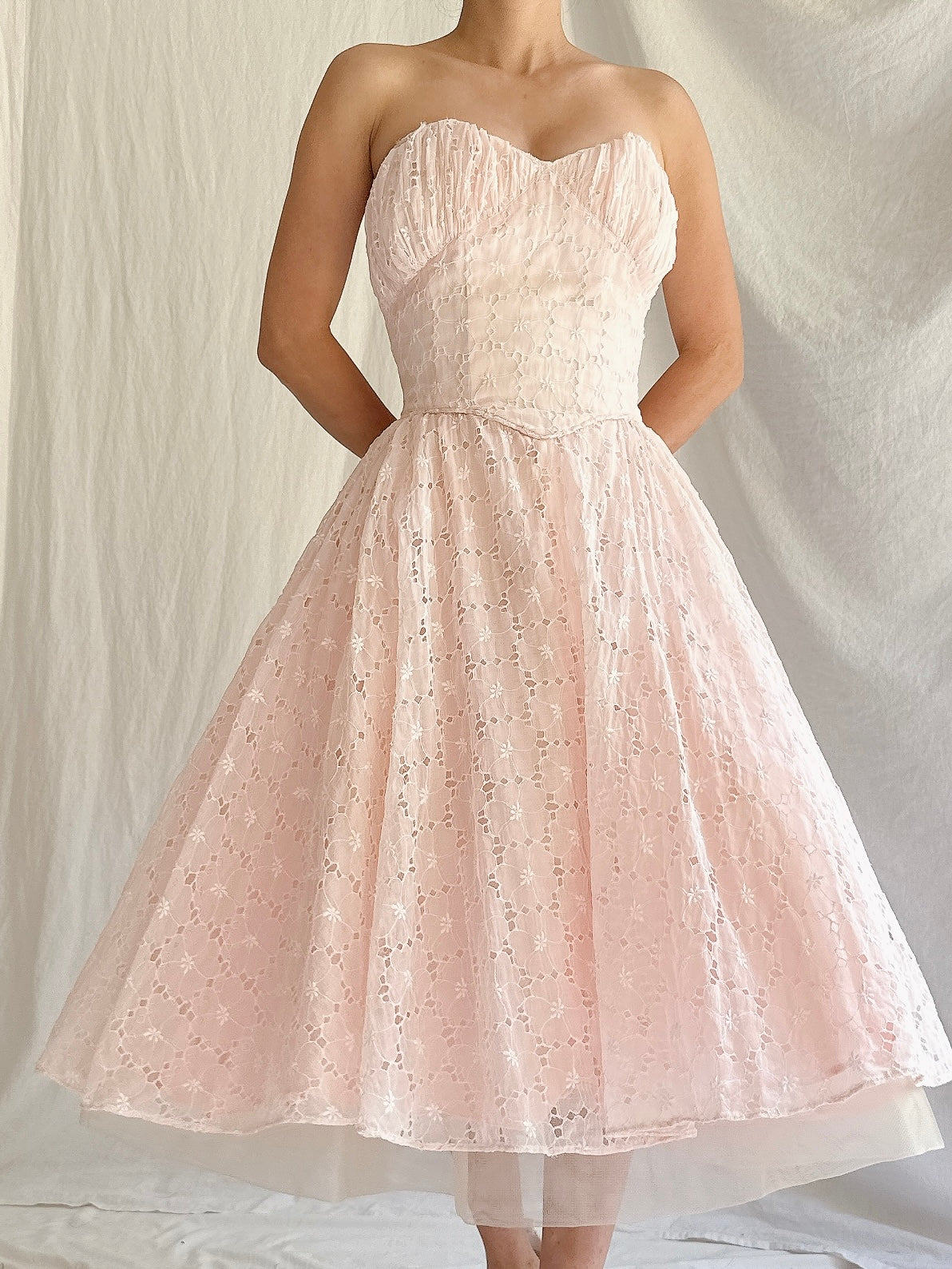 1950s Organdy Eyelet Dress - XS