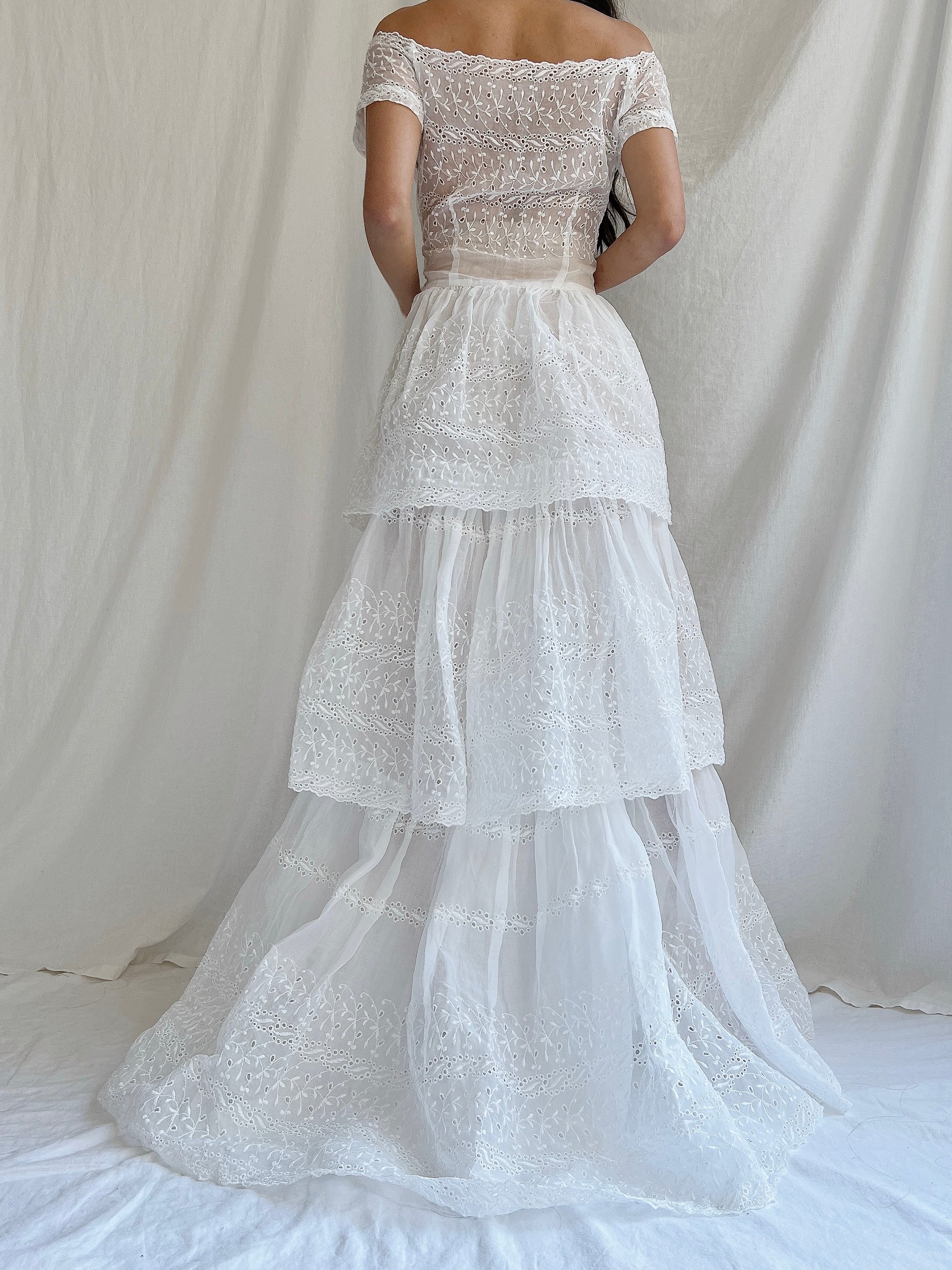 1940s Organdy Embroidered Gown - XS
