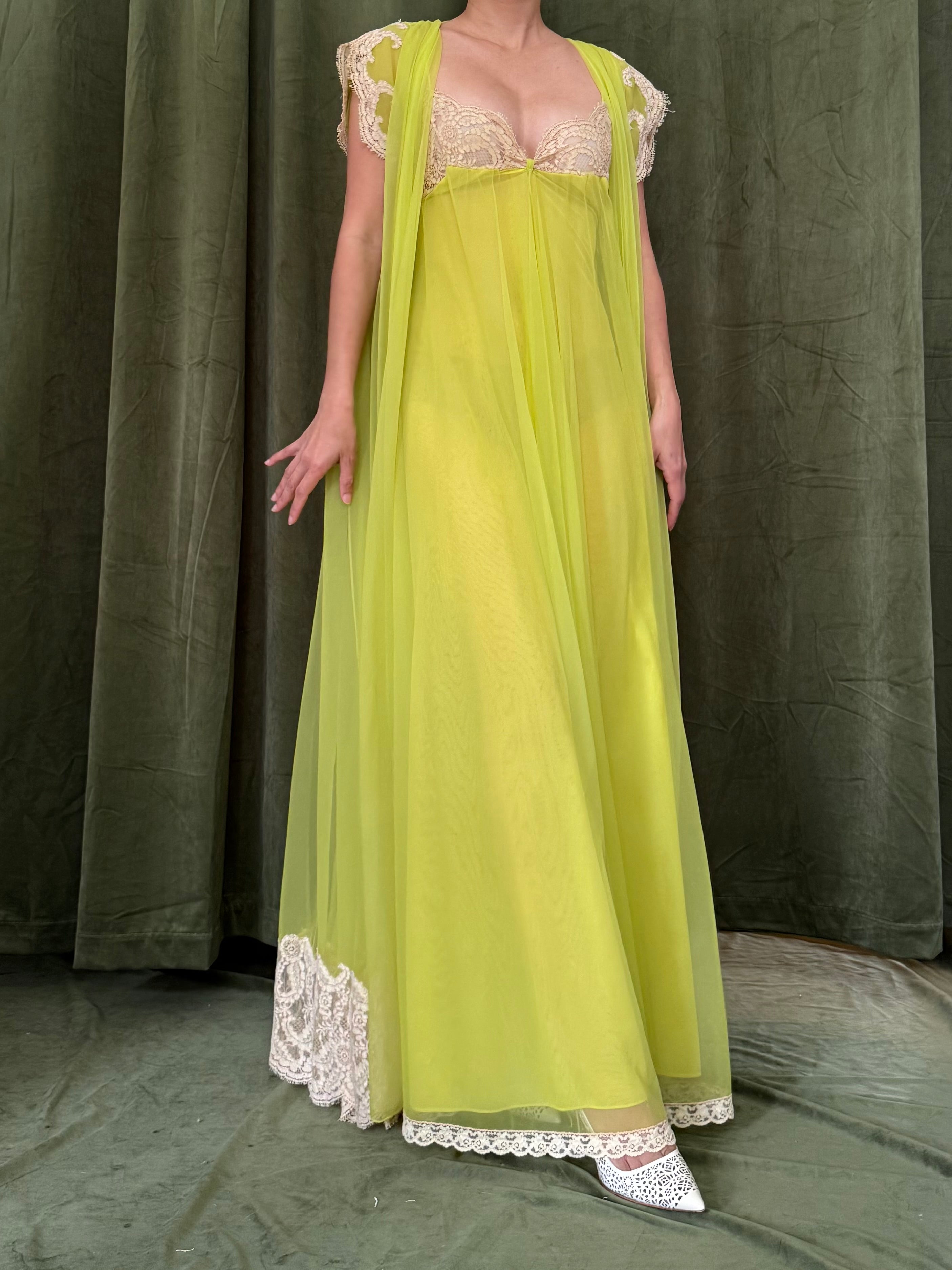 1960s Chartreuse Tricot Nylon Set - S