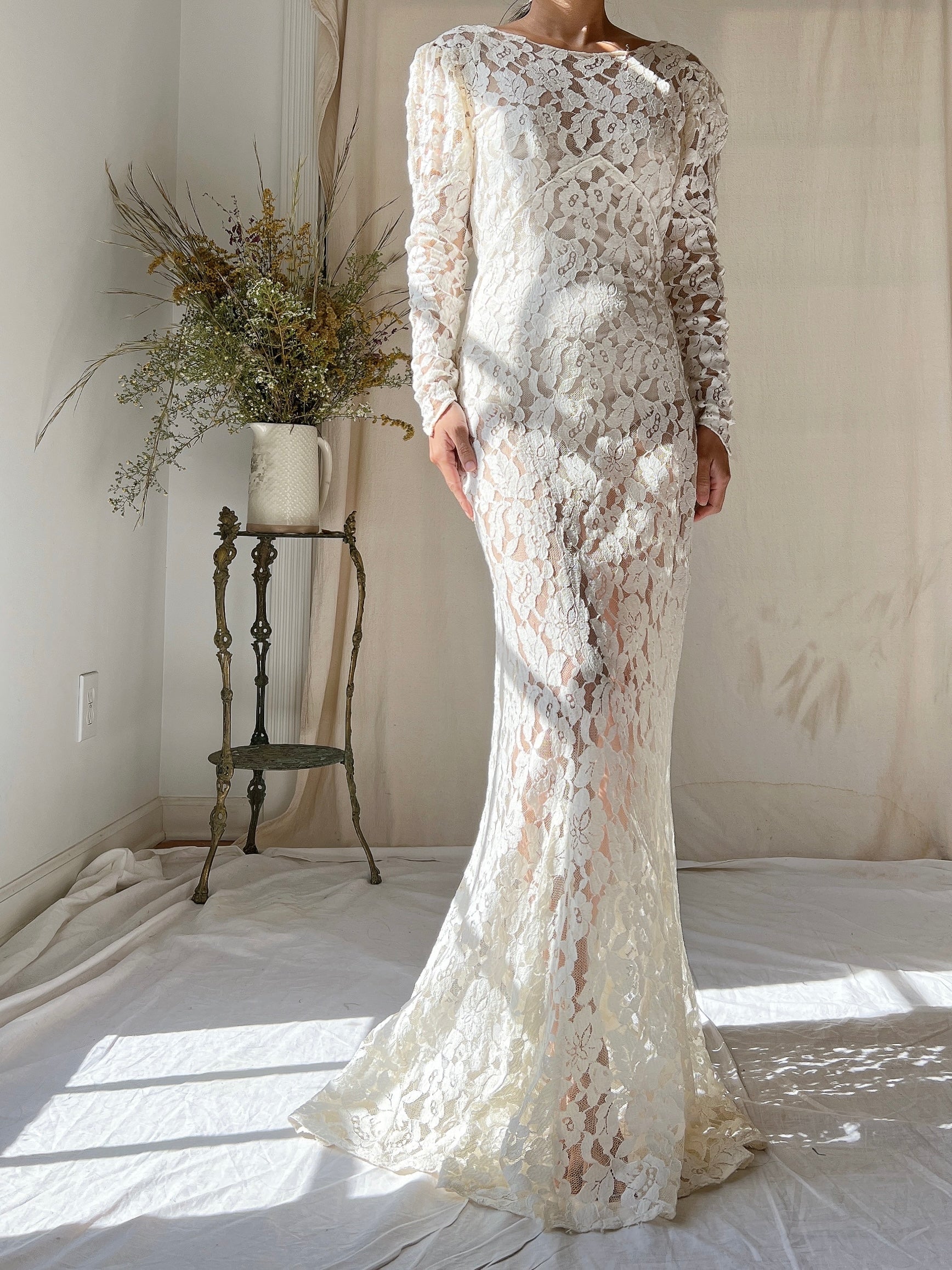 1930s Lace Long Sleeve Gown - XS