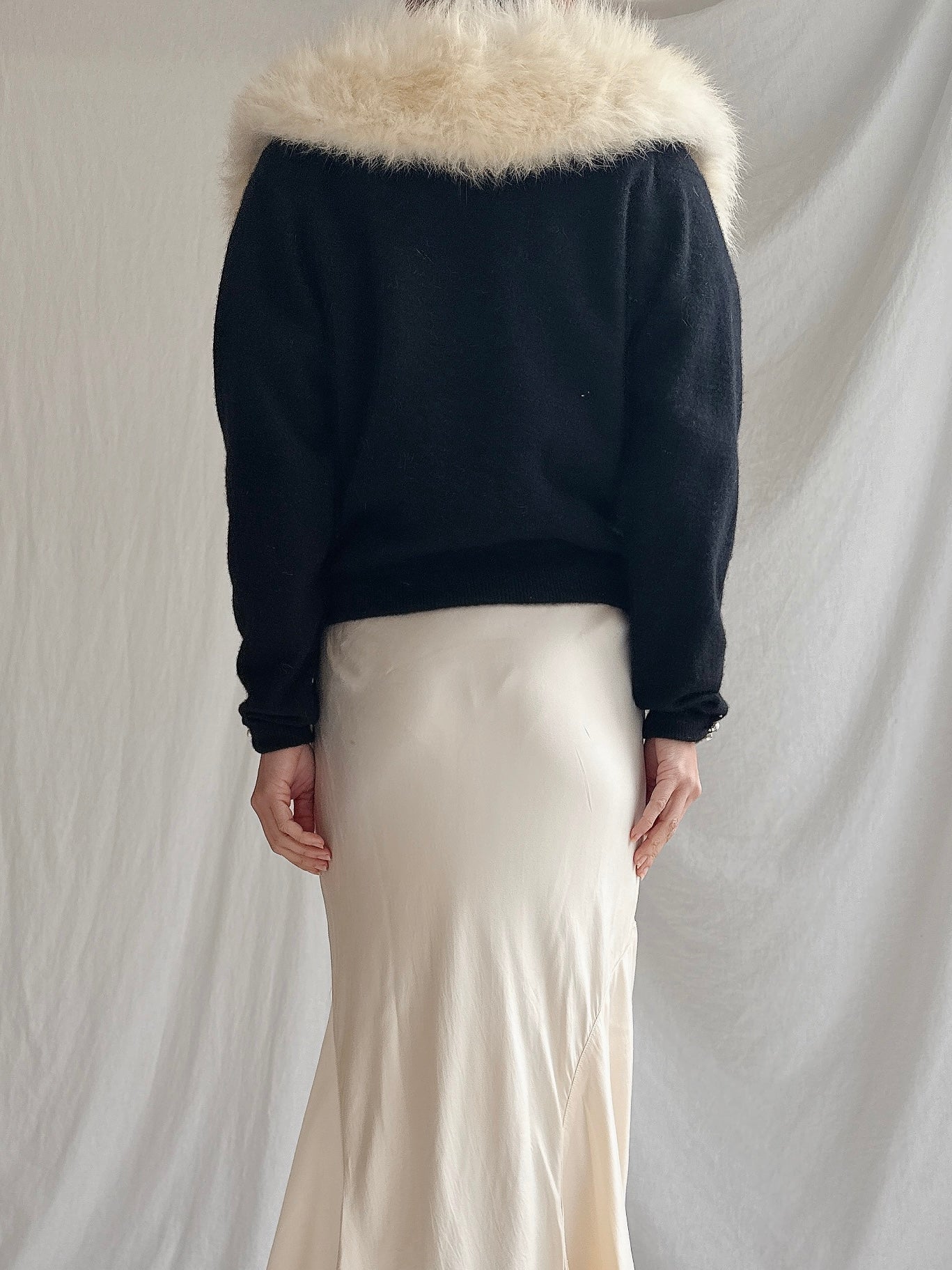 1950s Fox Fur Collar Cardigan - S/M