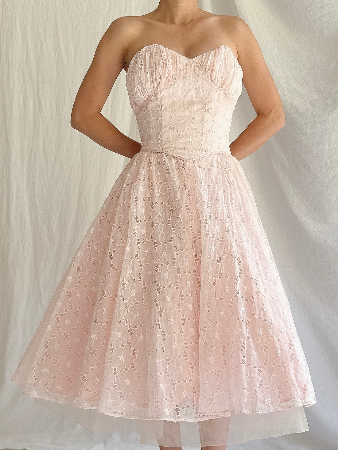 1950s Organdy Eyelet Dress - XS