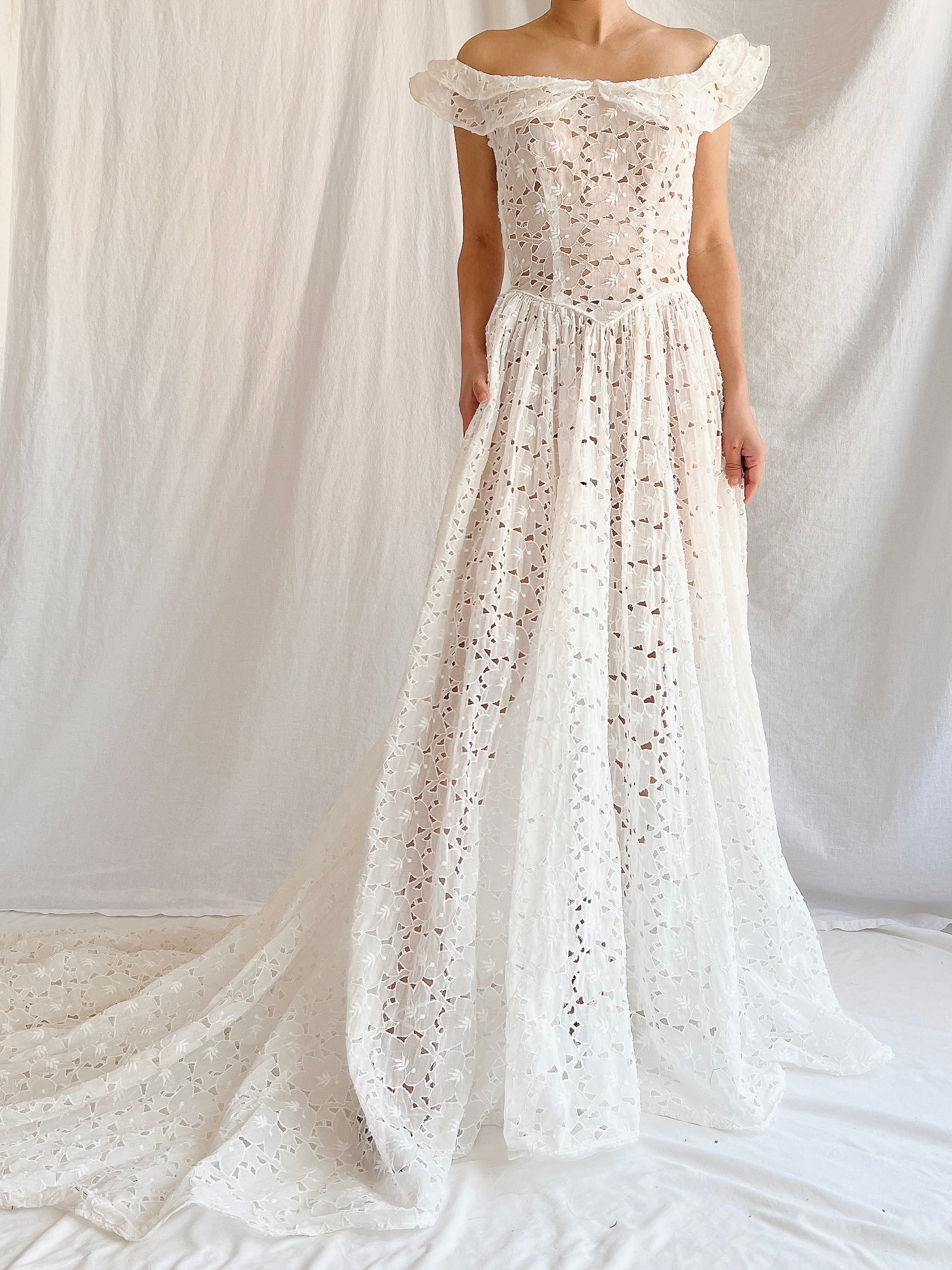 1940s Sheer Organdy Cutout Gown - XS