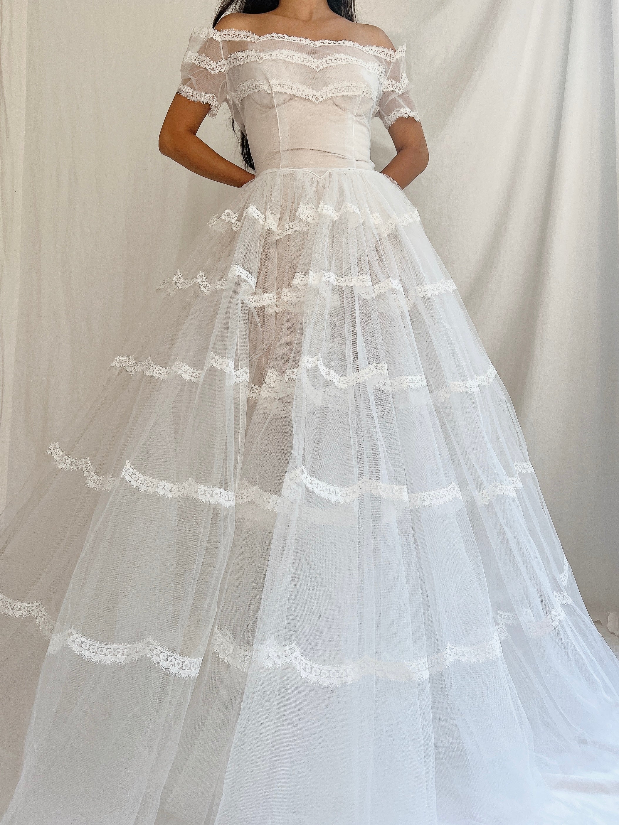 1950s Sheer Tulle Dress - S