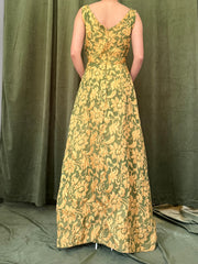 1960s Green and Gold Tapestry Brocade Dress - S