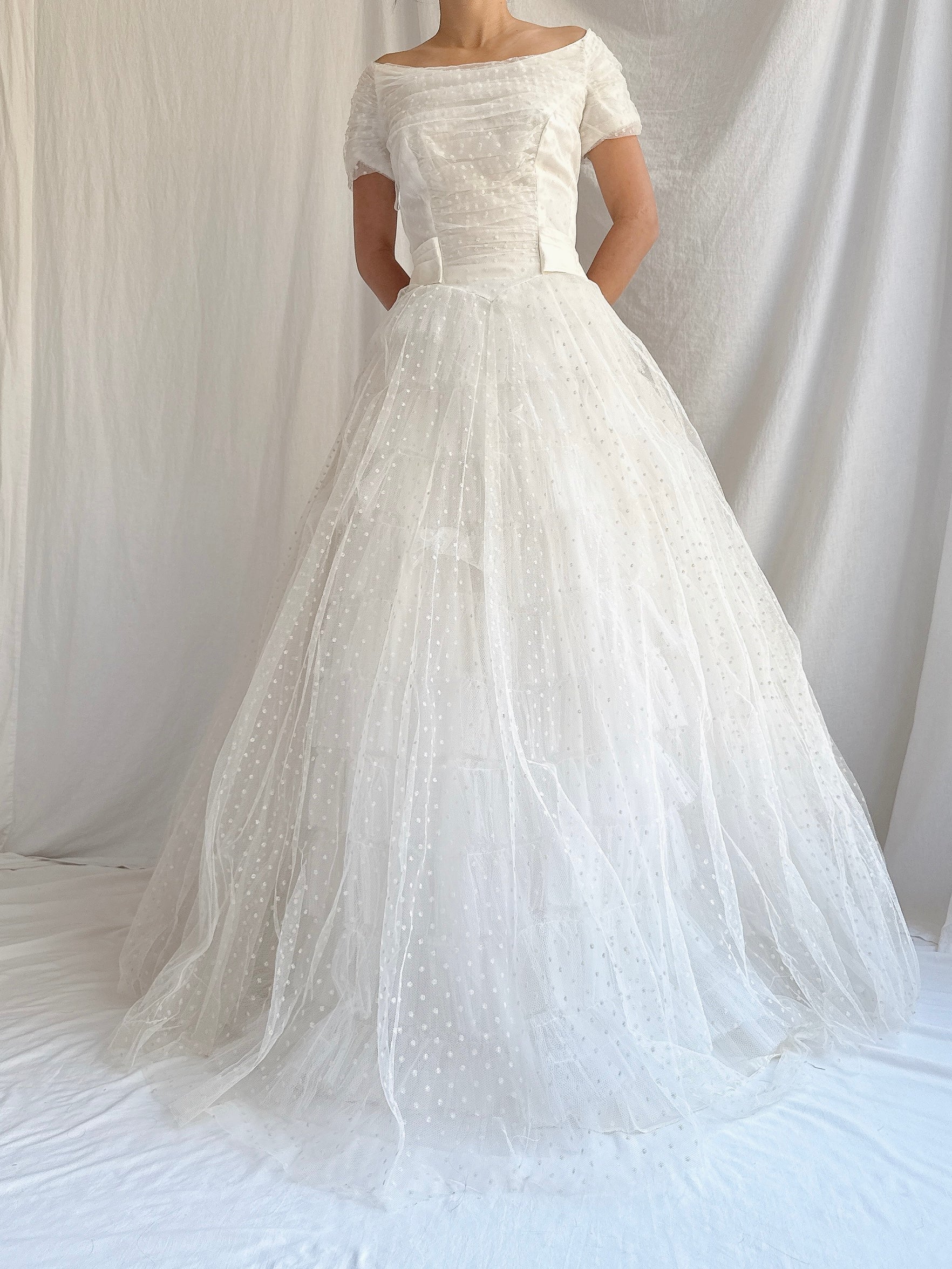 1950s Swiss Dot Tulle Gown - S