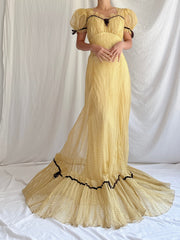 1930s/40s Organdy Flocked Gown - S