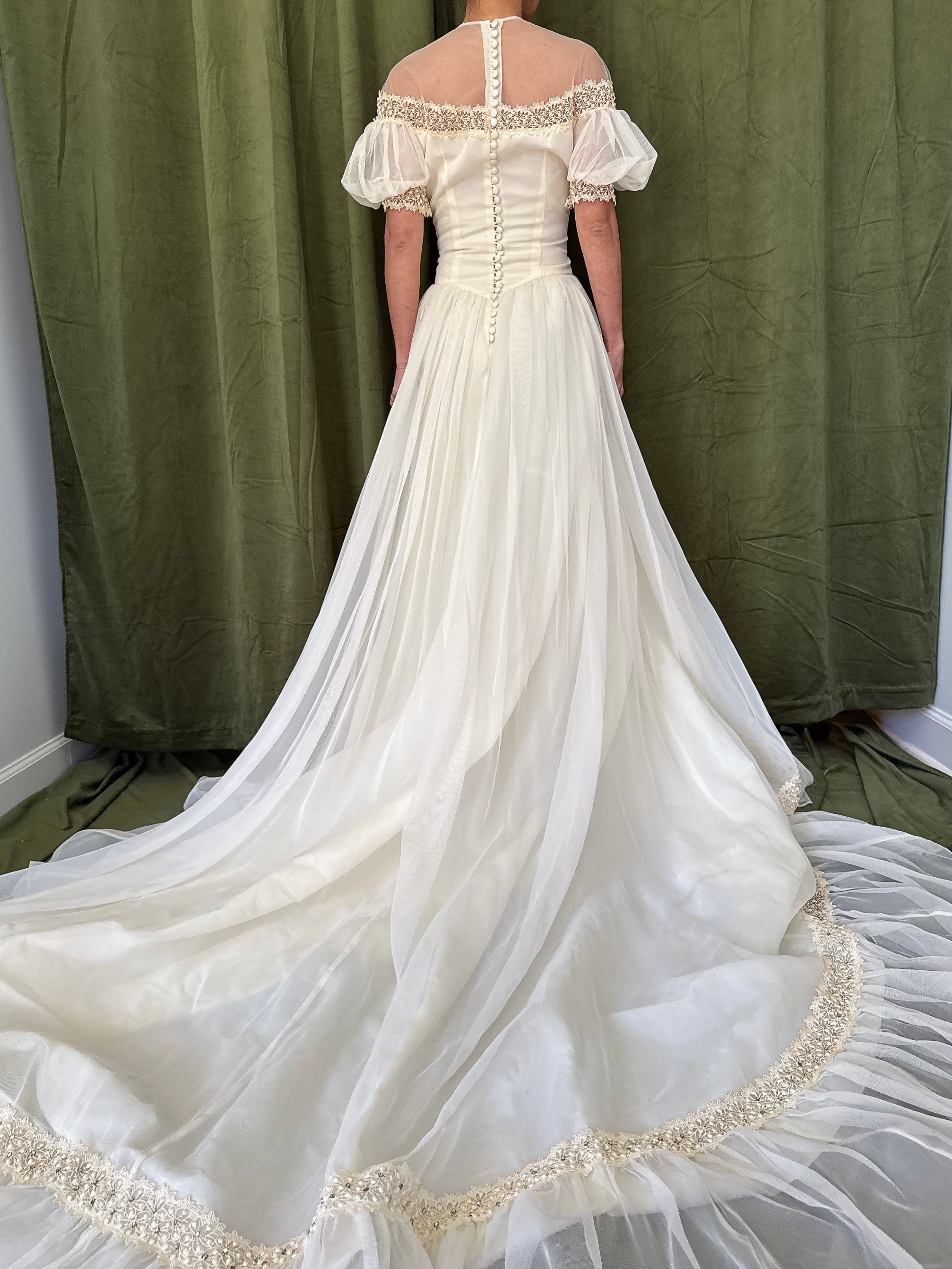 1950s Net Organza Puff Sleeve Gown - XS