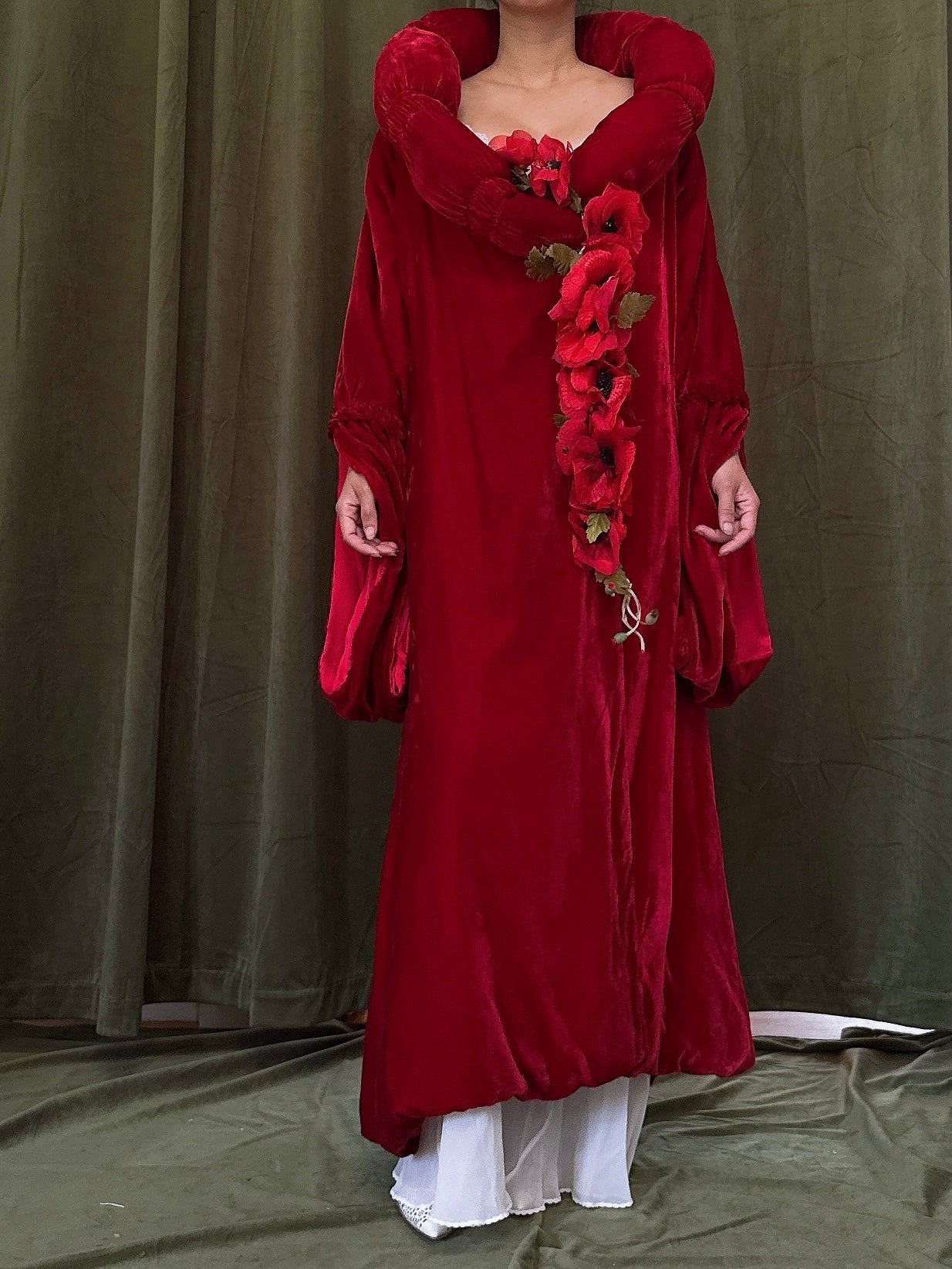 1920s Red Silk Velvet Opera Coat - OSFM