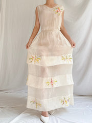 1930s Embroidered Organdy Dress - M