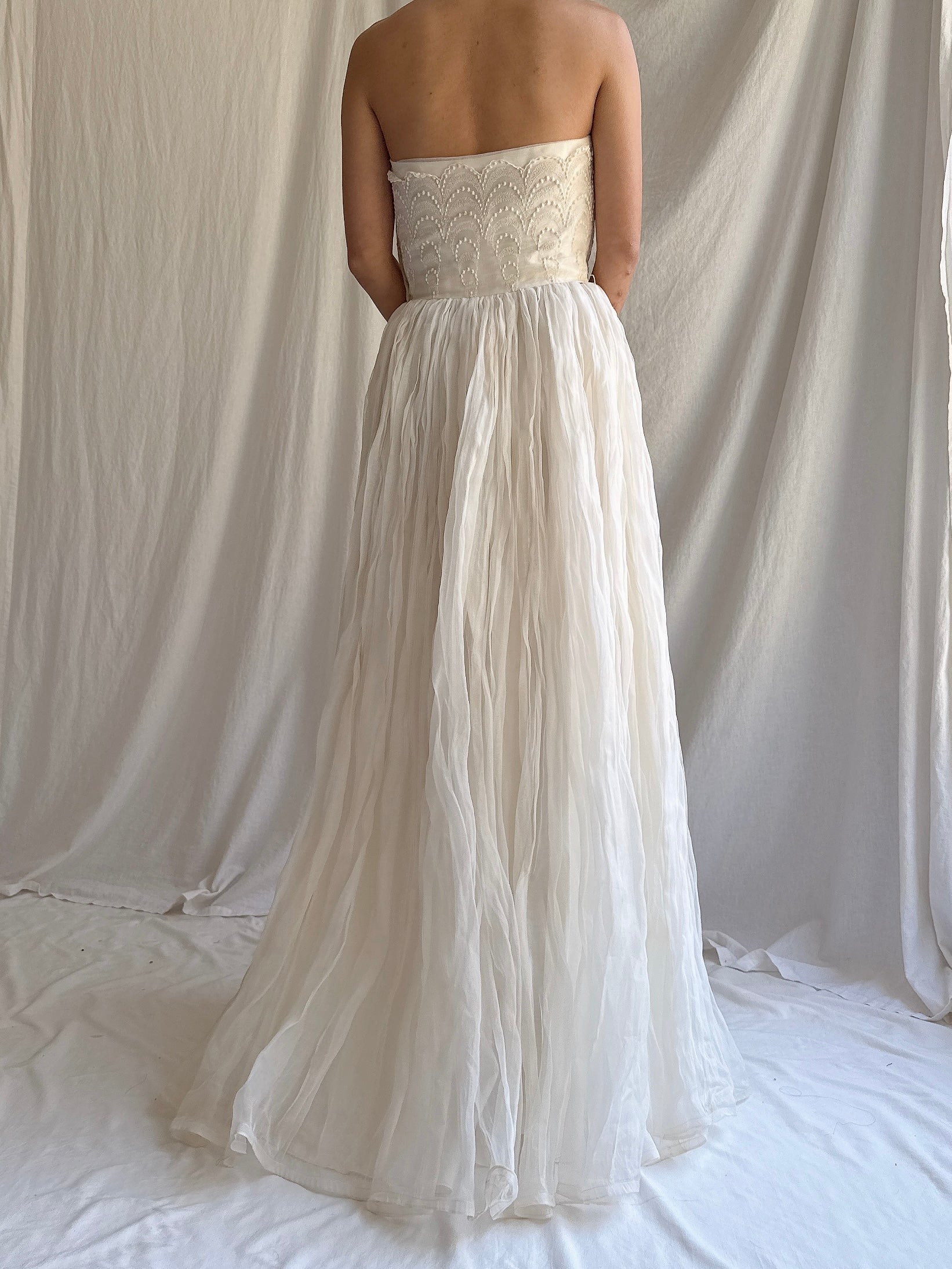 1950s Organdy Strapless Gown - XS