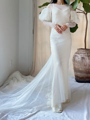 1930s Tulle Puff Sleeves Gown - XS