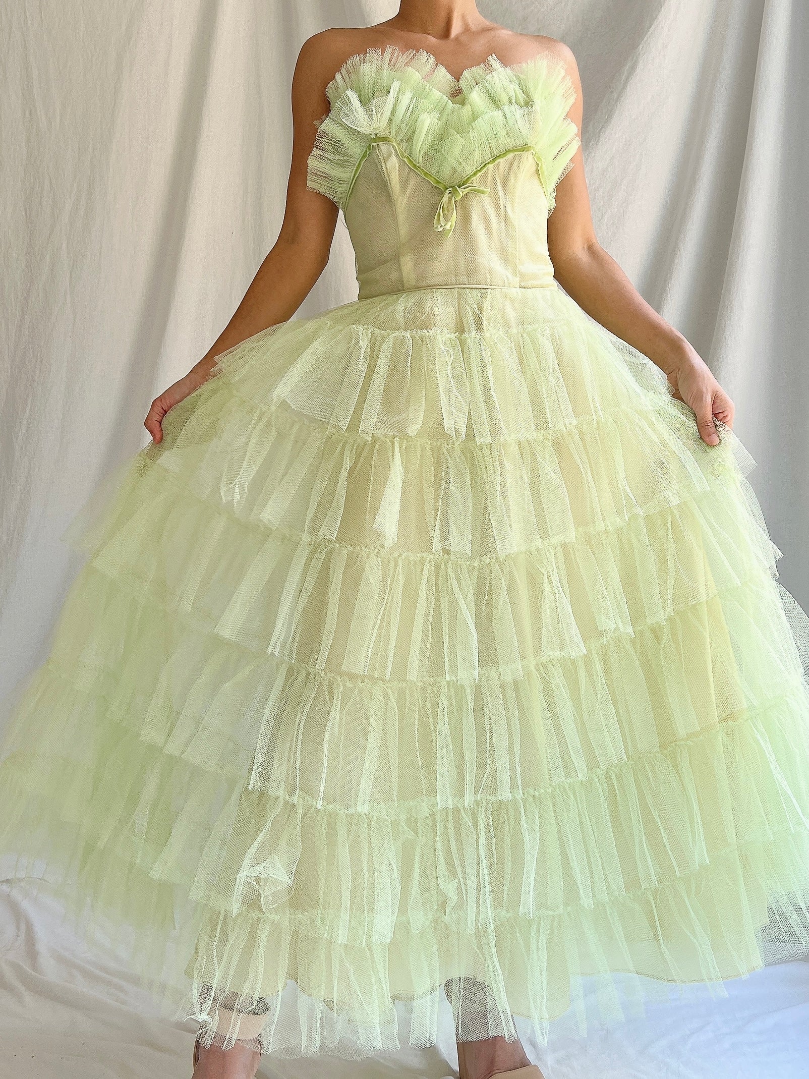 1950s Apple Green Tulle Dress - XS