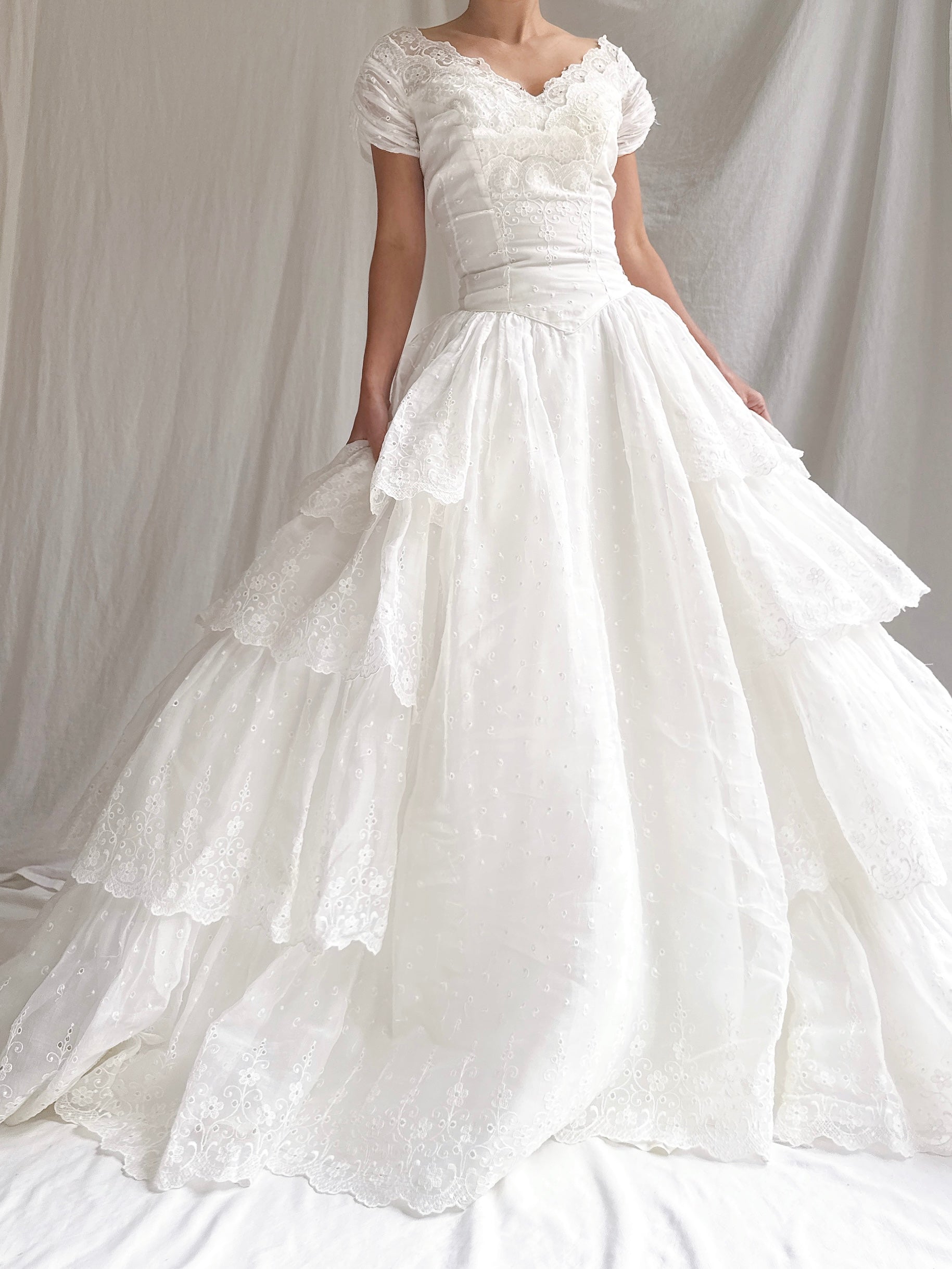 1950s Organdy Embroidered Gown - S/4/6