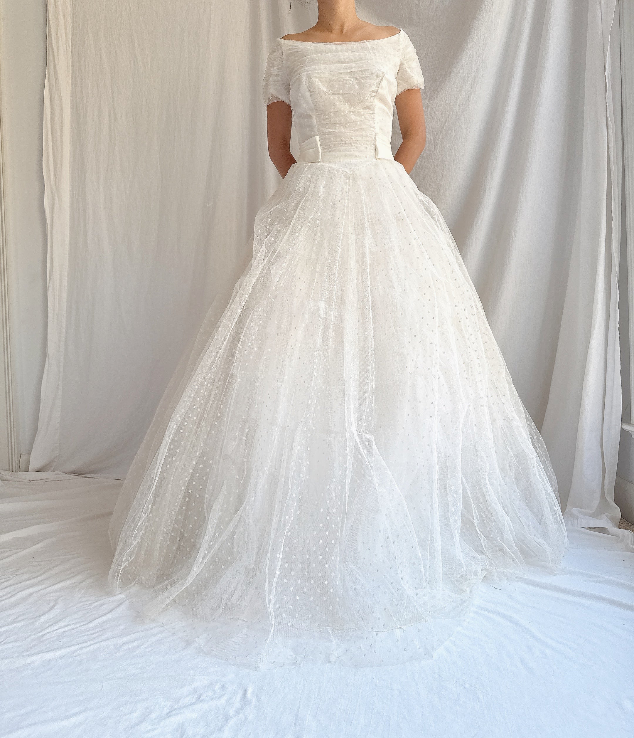 1950s Swiss Dot Tulle Gown - S
