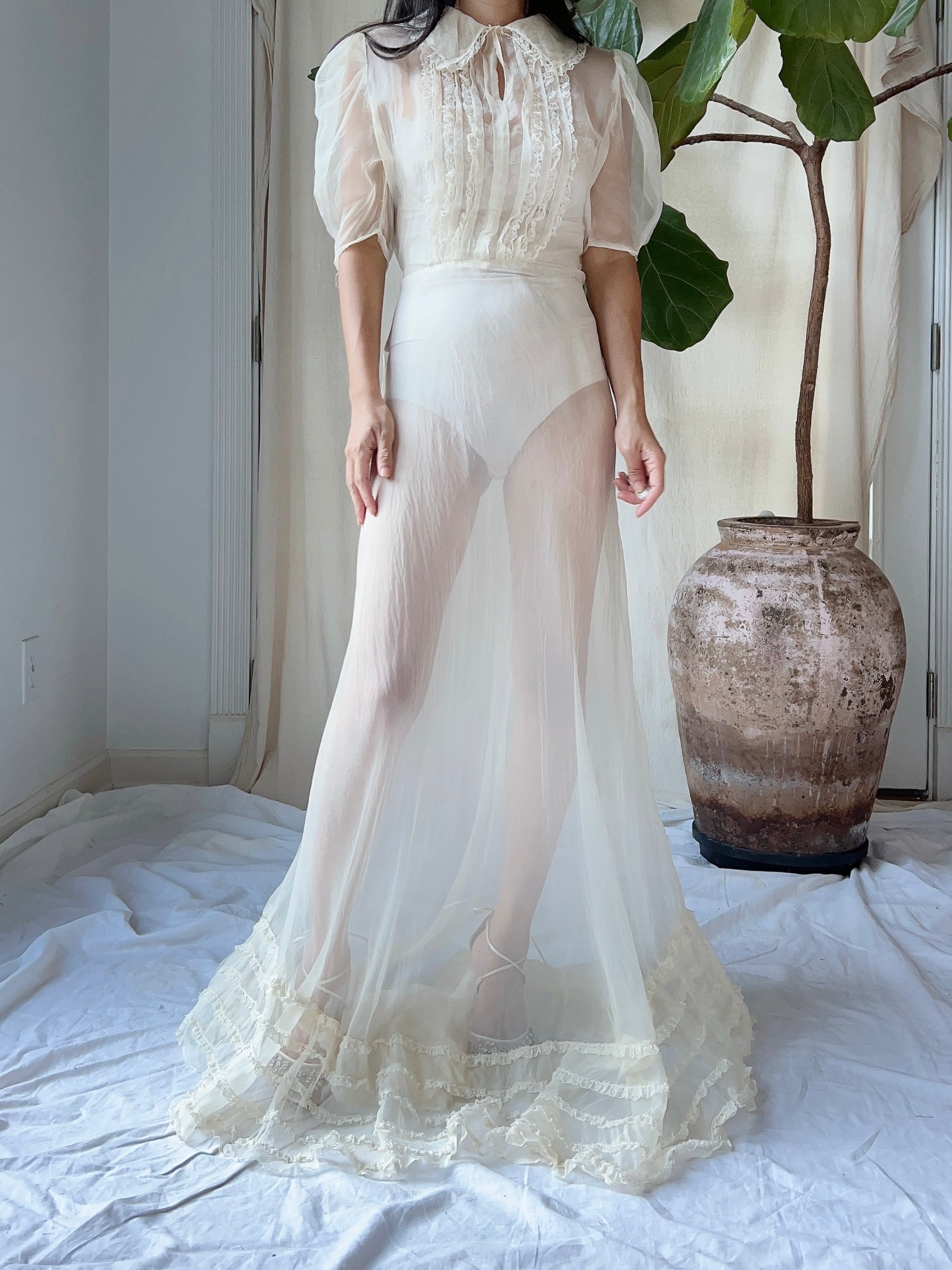 1930s Silk Organza  Sheer Dress - XS