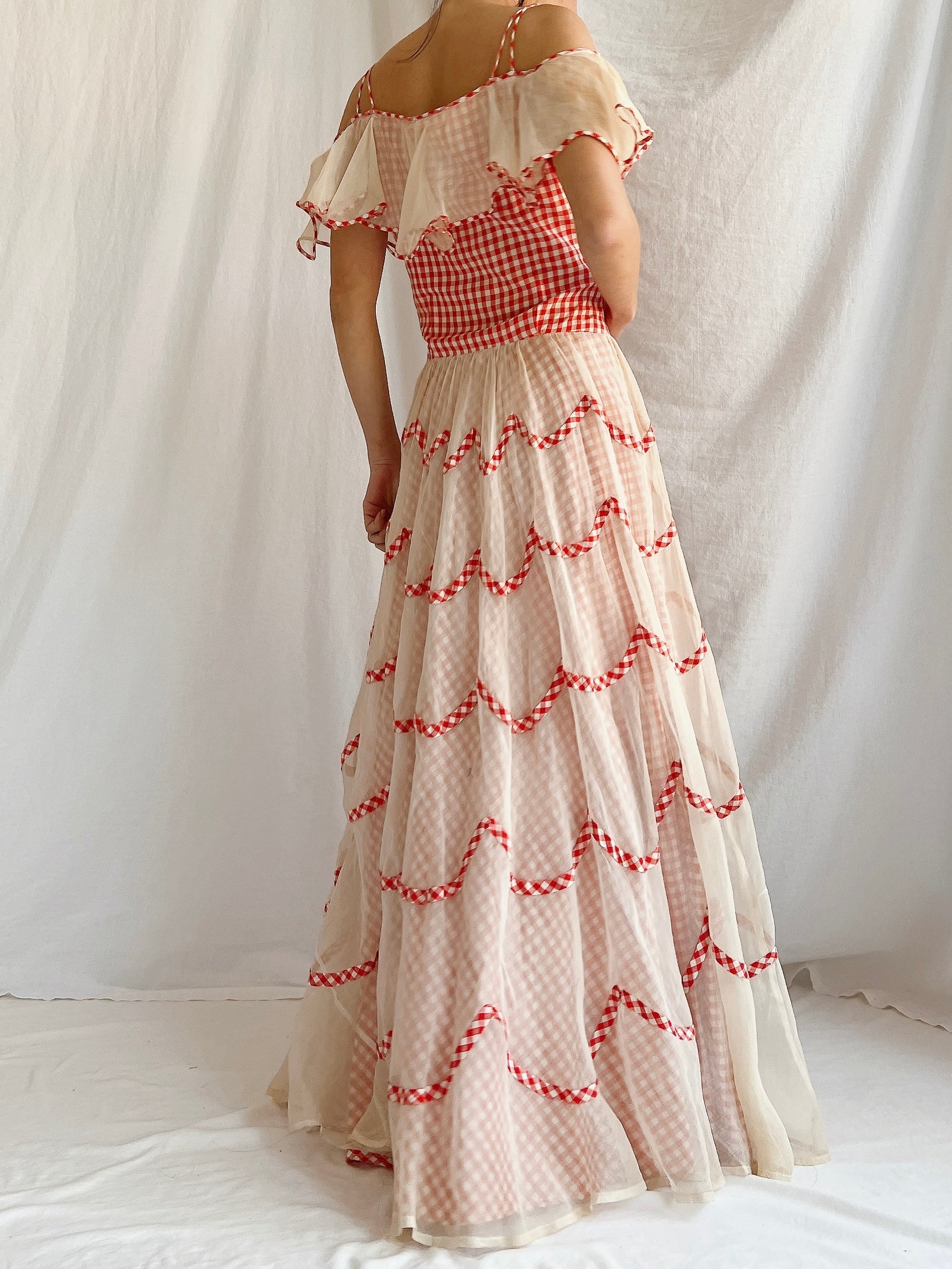 1930s Gingham Organdy Dress - S