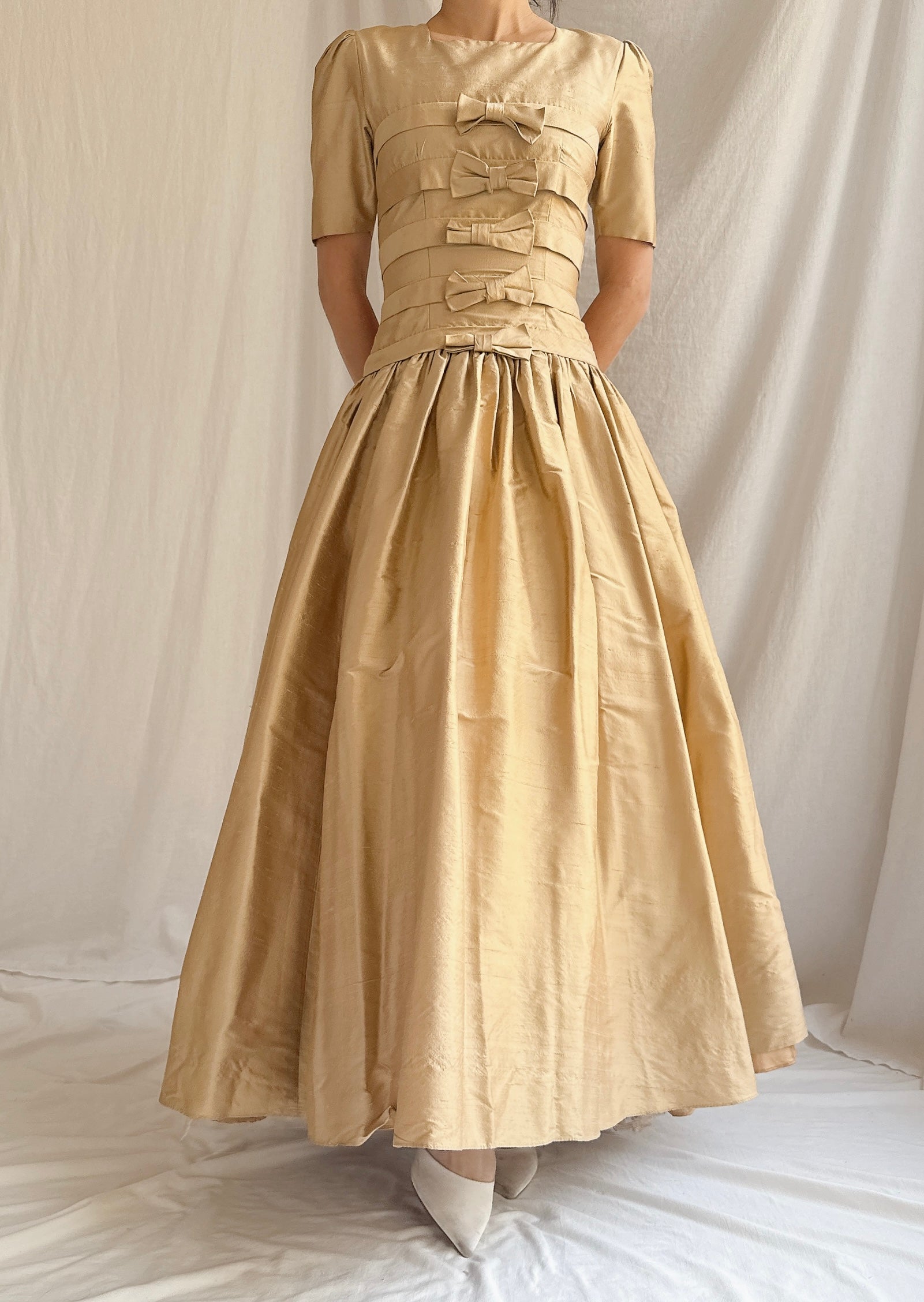 1960s Gold Dropped Waist Dress - XXS