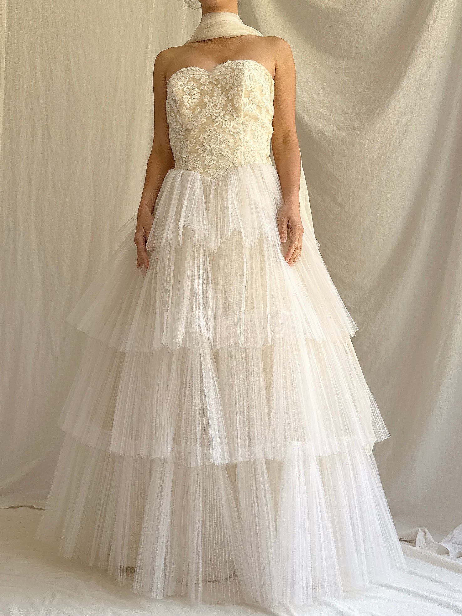 1950s Pleated Tulle Dress - XS
