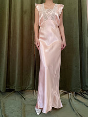 1930s Pink Satin Slip Dress - S