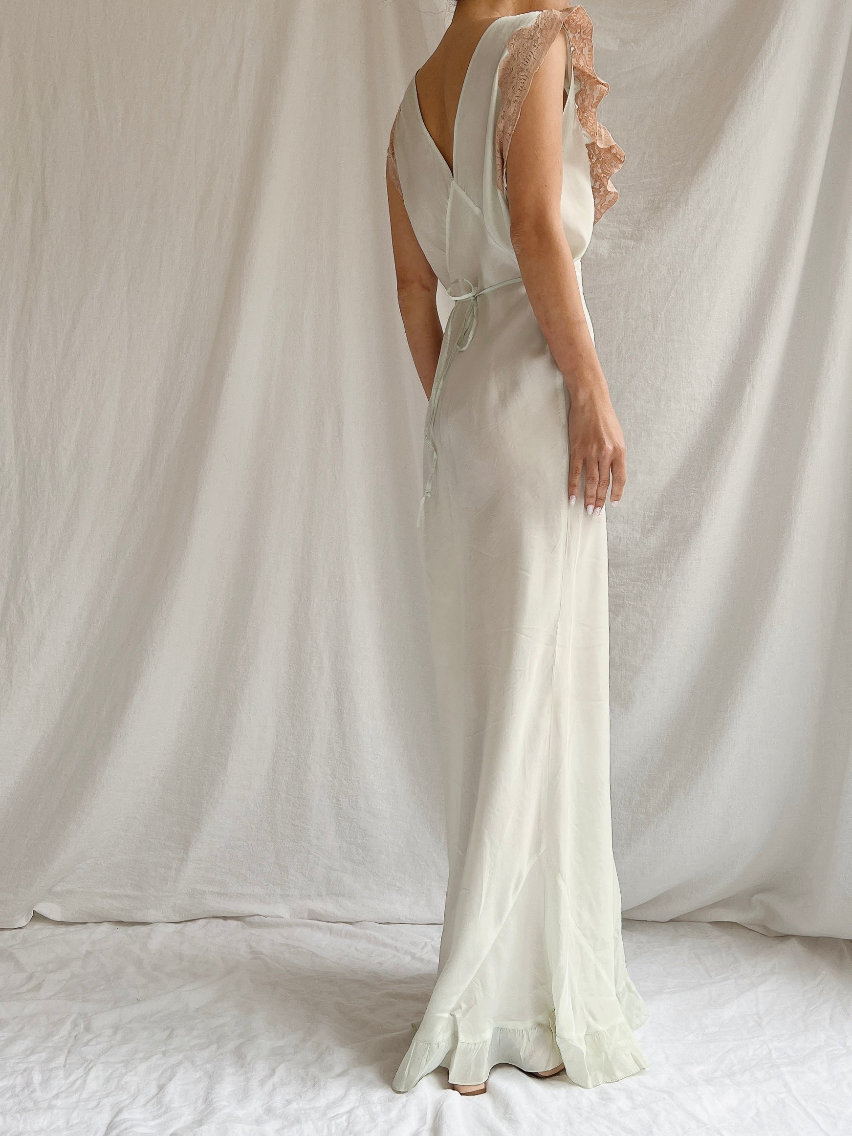 1930s Silk/Rayon Celadon Slip Gown - M