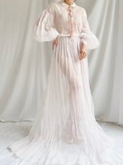 1940s Sheer Organdy Puff Sleeves Gown - M
