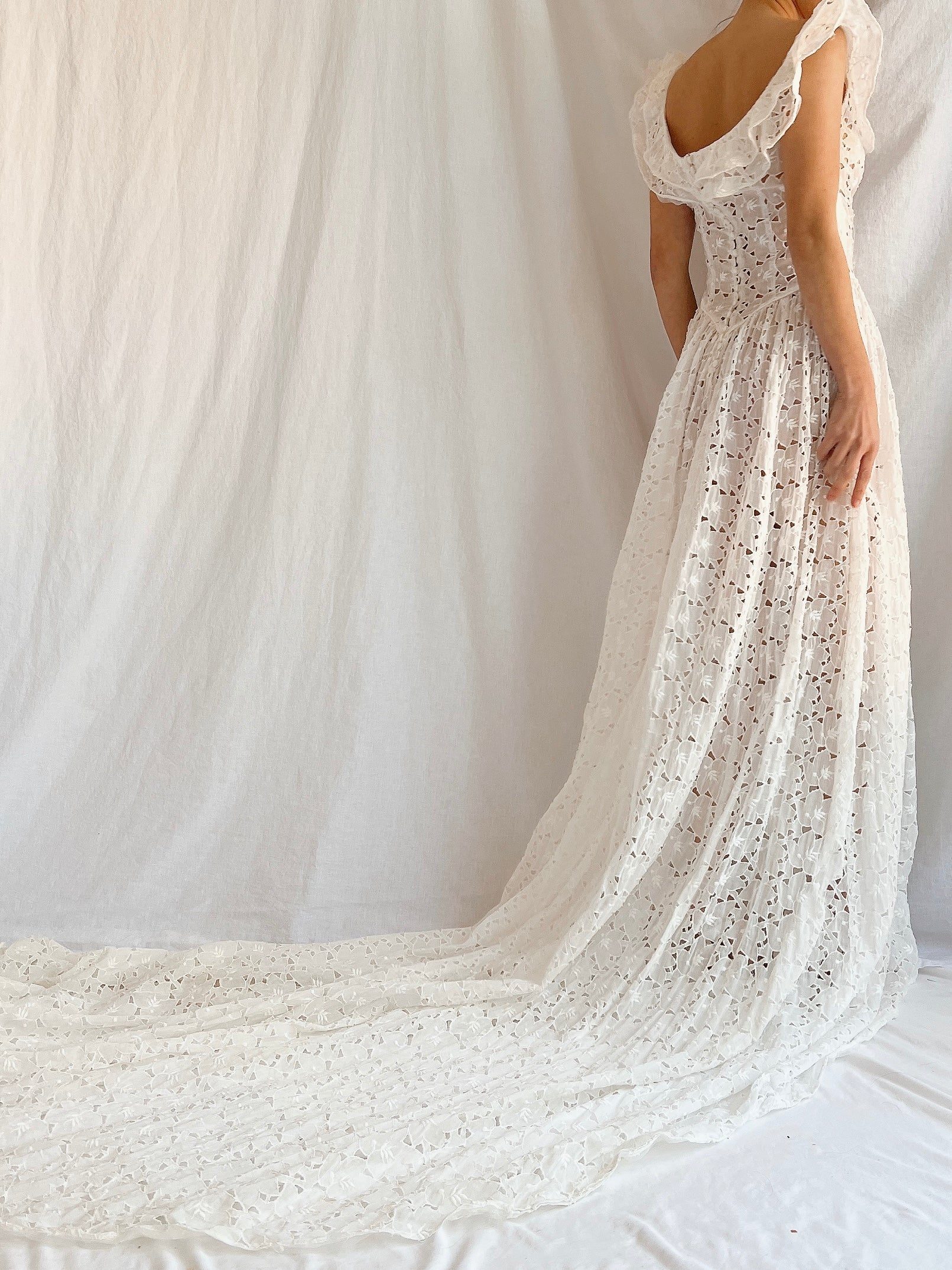 1940s Sheer Organdy Cutout Gown - XS