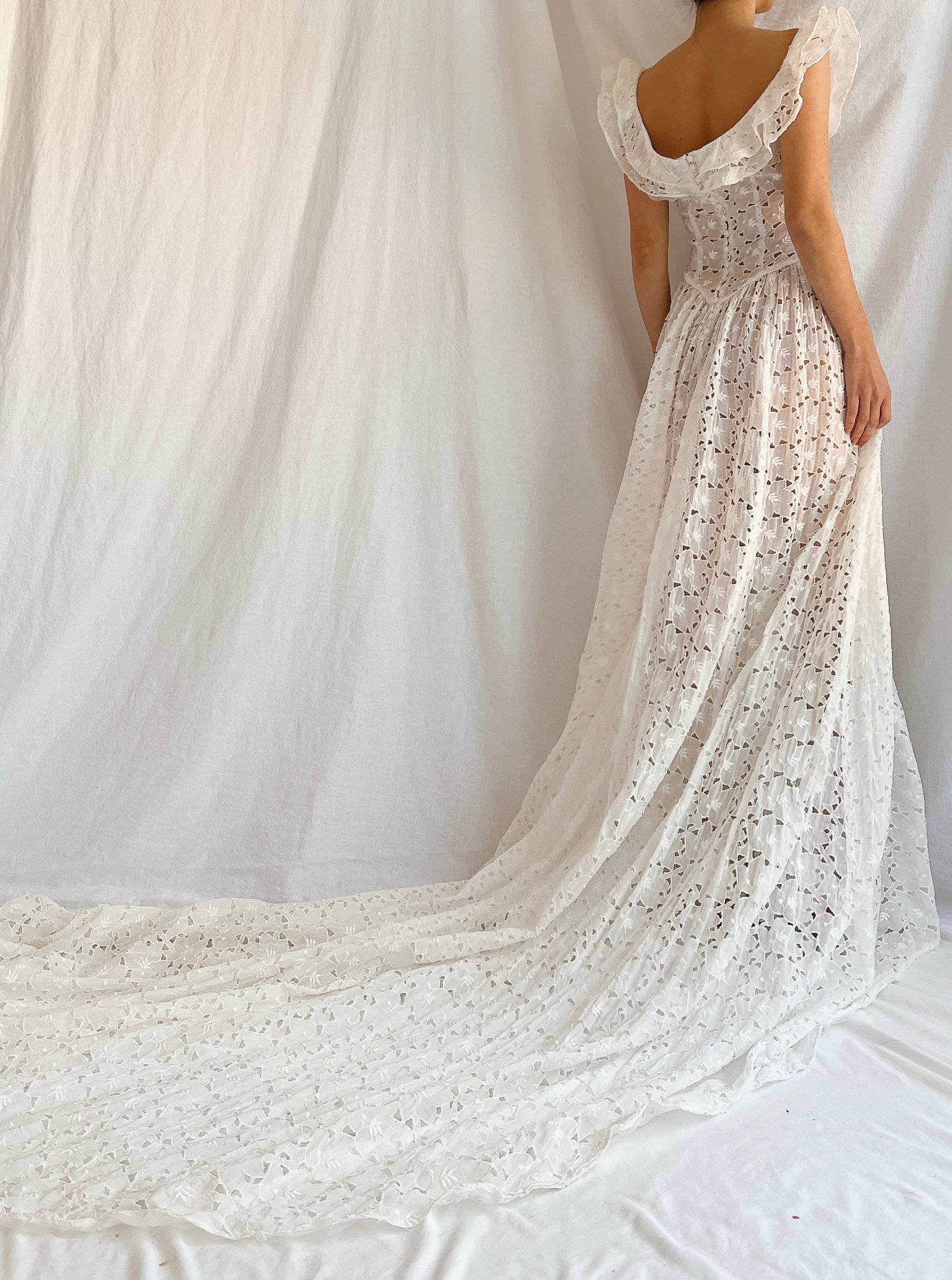 1940s Sheer Organdy Cutout Gown - XS