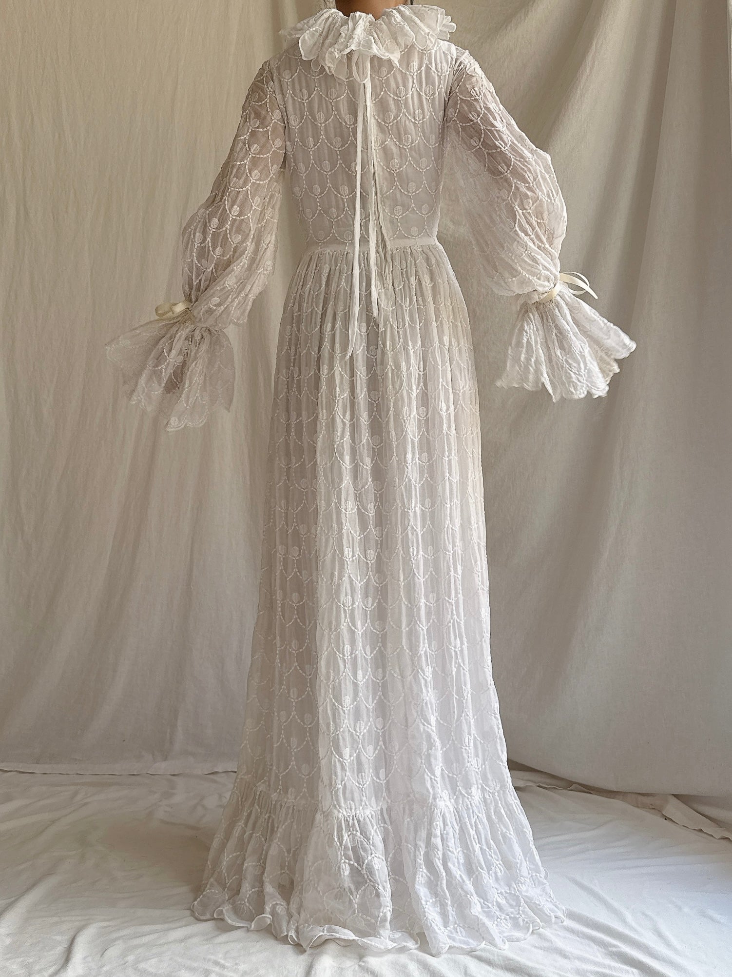 1960s Embroidered Organdy Gown - S