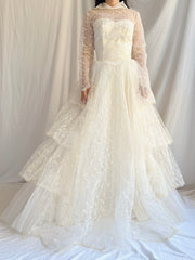 1950s Embroidered Tiered Tulle Gown - XS/S
